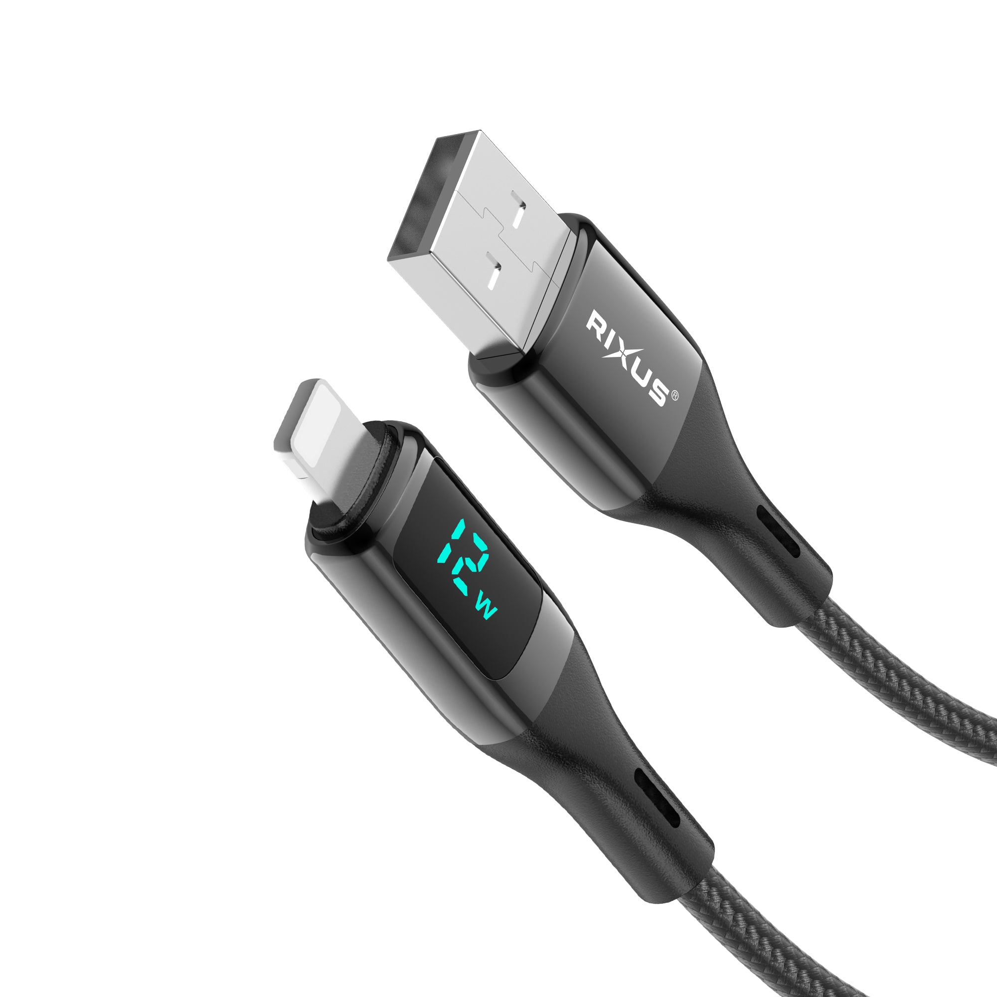 Rixus RXUC28AL Braided USB To Lightning Anschluss Kabel mit LED Display 1m Black – Bild 3