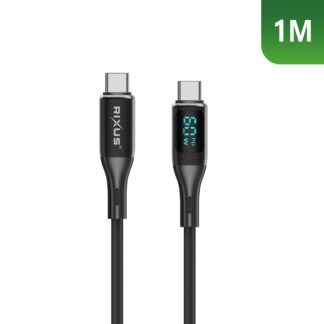 Rixus RXUC28C Braided USB-C Kabel mit LED Display 1m Black