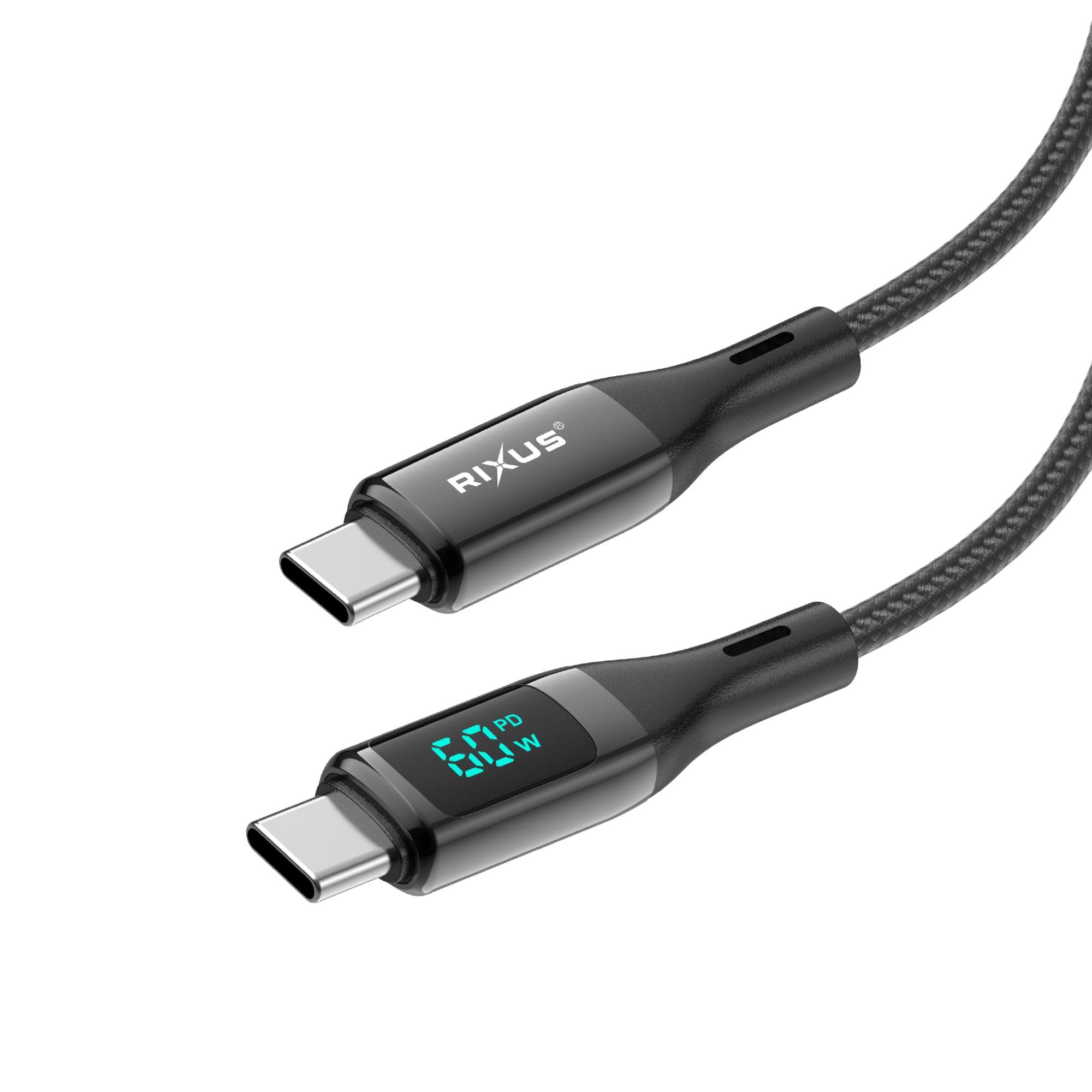Rixus RXUC28C Braided USB-C Kabel mit LED Display 1m Black – Bild 2