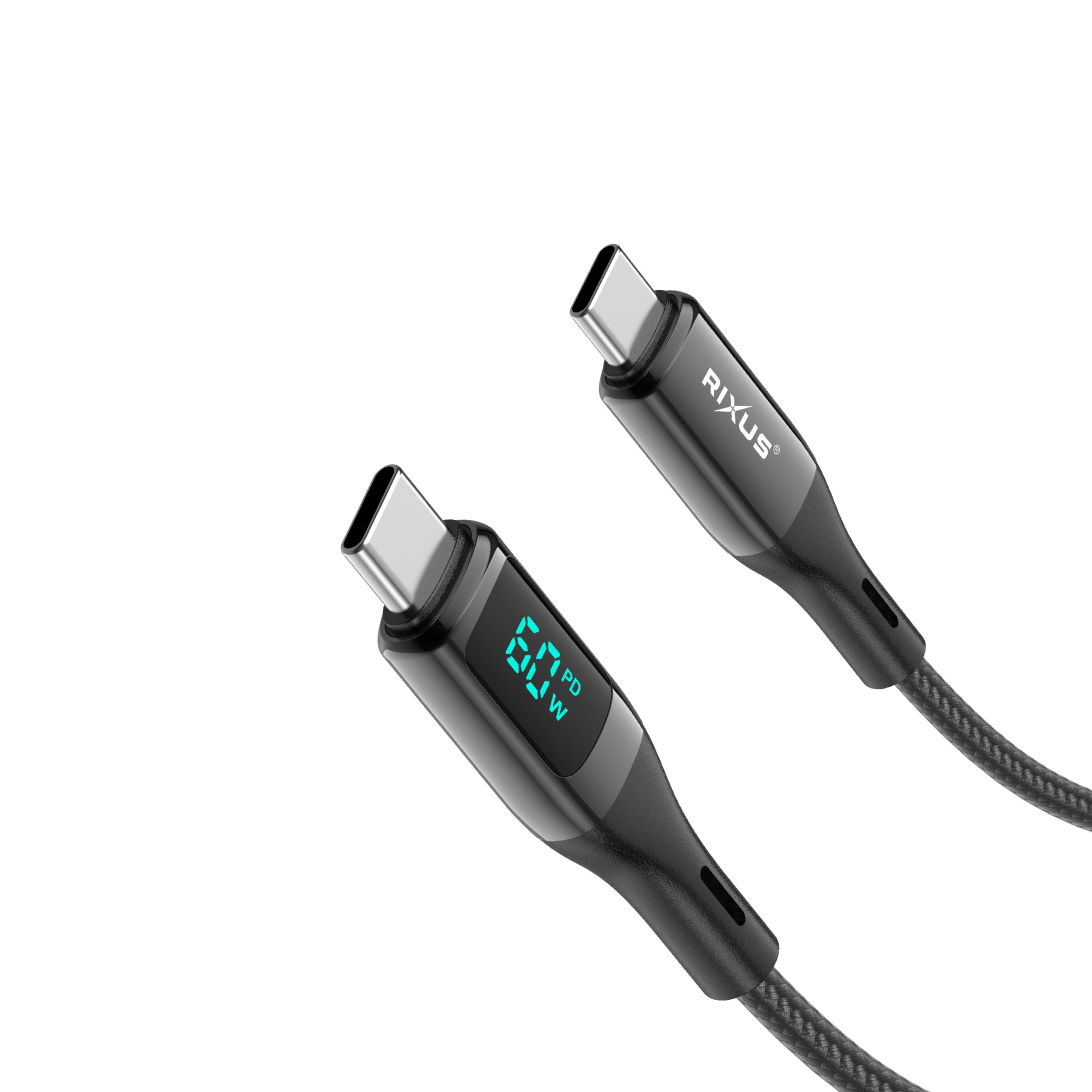 Rixus RXUC28C Braided USB-C Kabel mit LED Display 1m Black – Bild 3