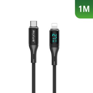 Rixus RXUC28L Braided USB-C To Lightning Anschluss Kabel mit LED Display 1m Black