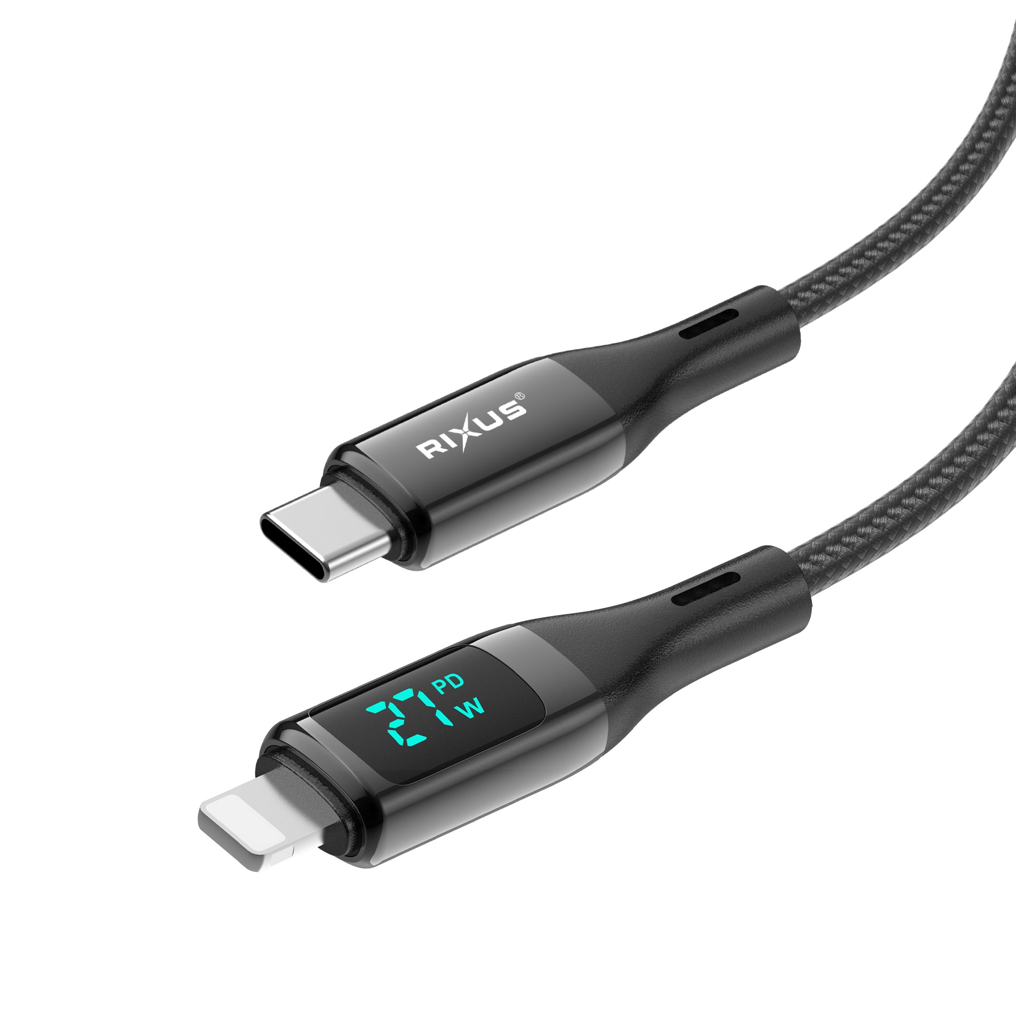Rixus RXUC28L Braided USB-C To Lightning Anschluss Kabel mit LED Display 1m Black – Bild 2