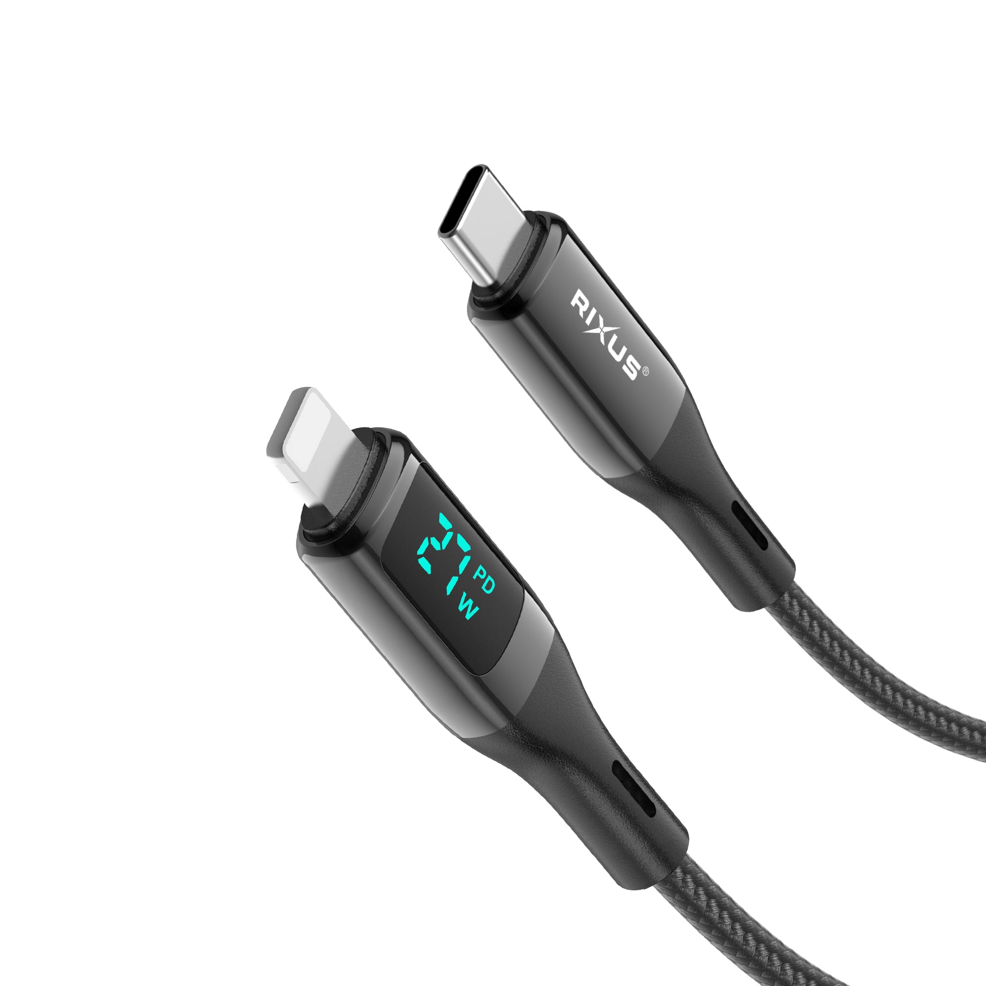 Rixus RXUC28L Braided USB-C To Lightning Anschluss Kabel mit LED Display 1m Black – Bild 3