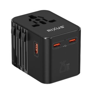 Rixus RX3425 World Travel Adapter 25W mit 3 USB Ports Black