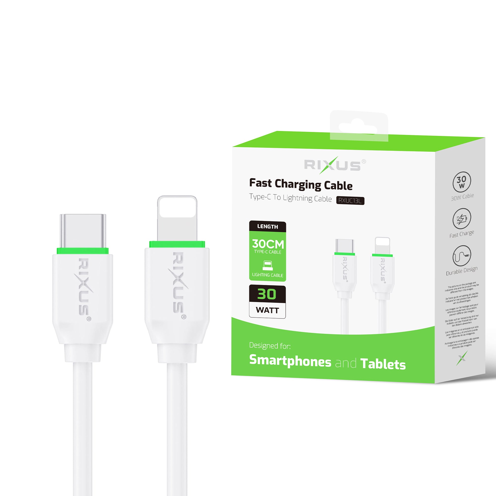 Rixus RXUC13L Fast Ladekabel USB-C To Lightning Anschluss 30cm White – Bild 4