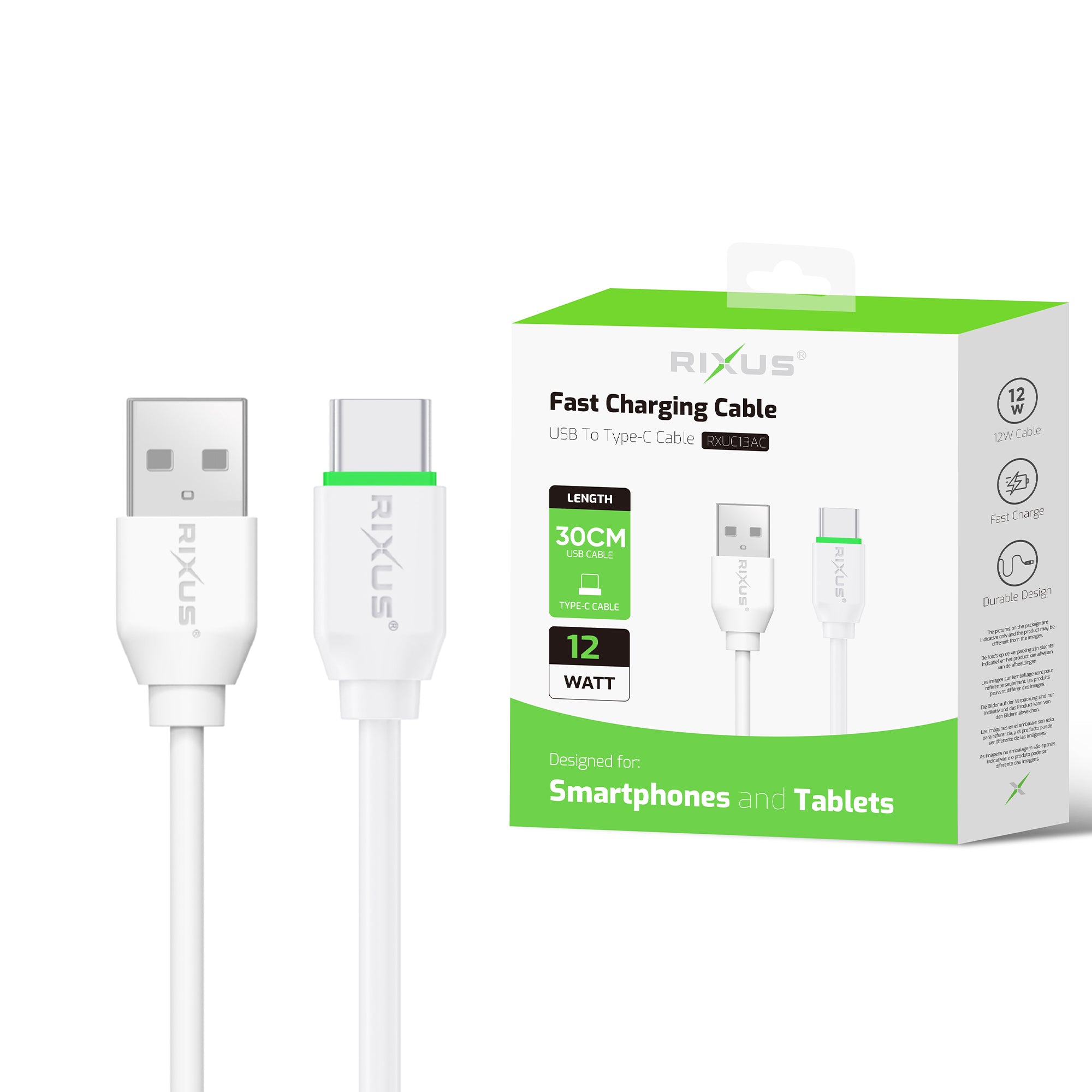 Rixus RXUC13AC Ladekabel USB-A To USB-C 30cm White – Bild 4