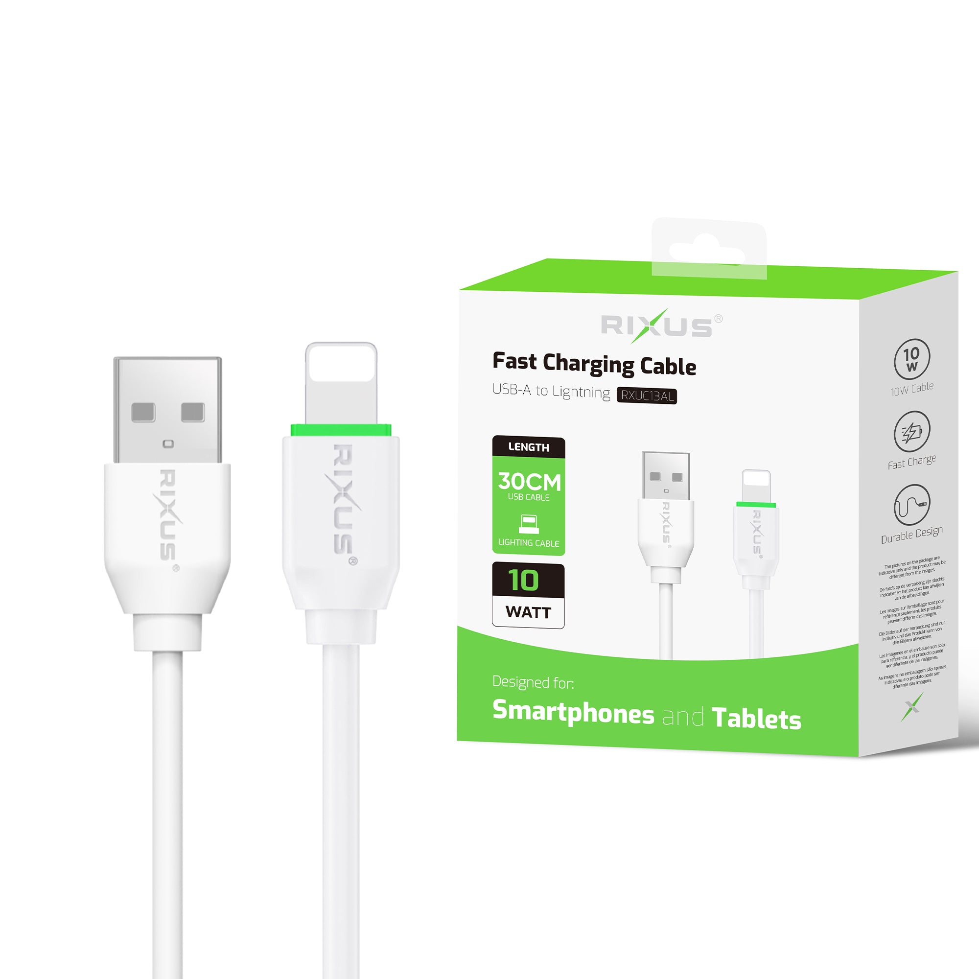 Rixus RXUC13AL Ladekabel USB-A To Lightning Anschluss 30cm White – Bild 4