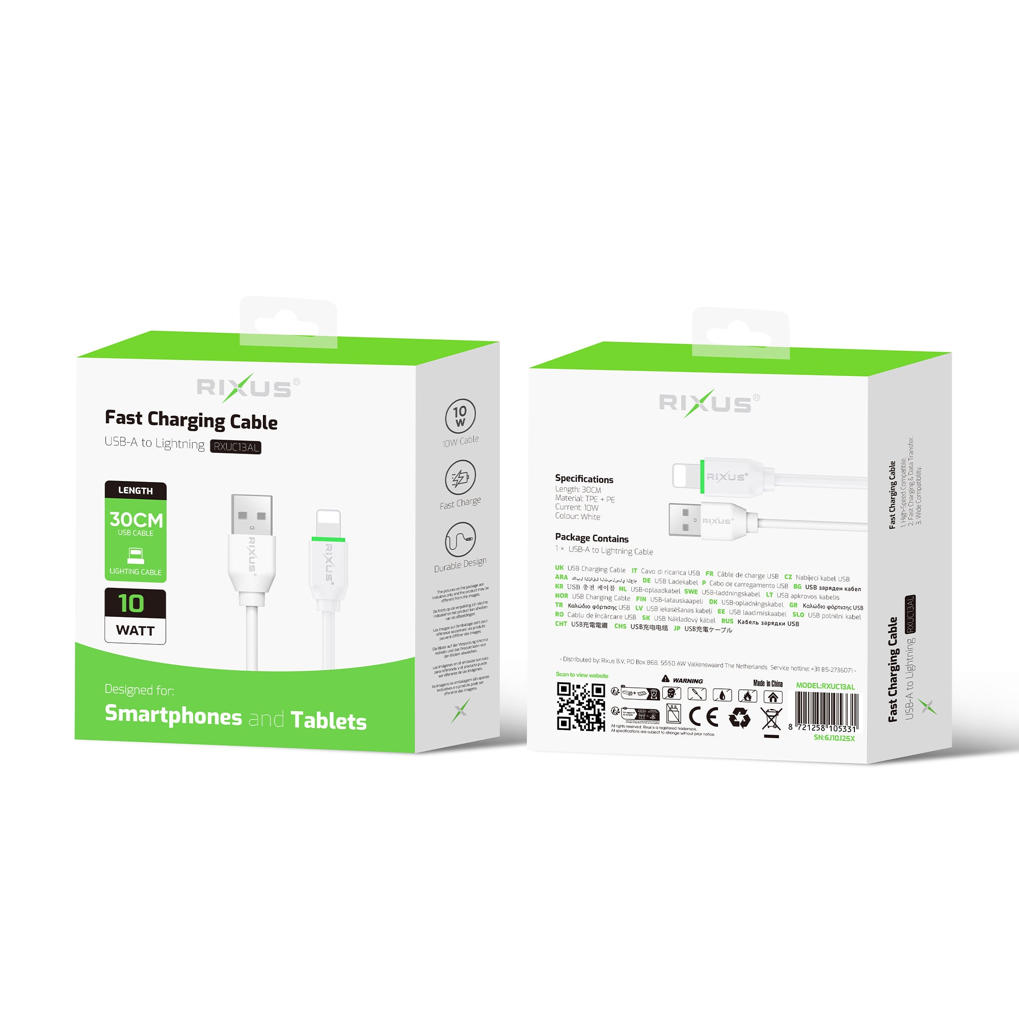 Rixus RXUC13AL Ladekabel USB-A To Lightning Anschluss 30cm White – Bild 5