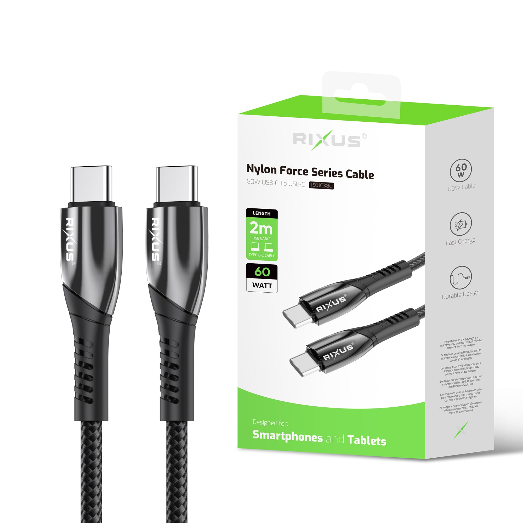Rixus RXUC38C Fast Ladekabel USB-C To USB-C Braided Nylon 2m Black – Bild 4