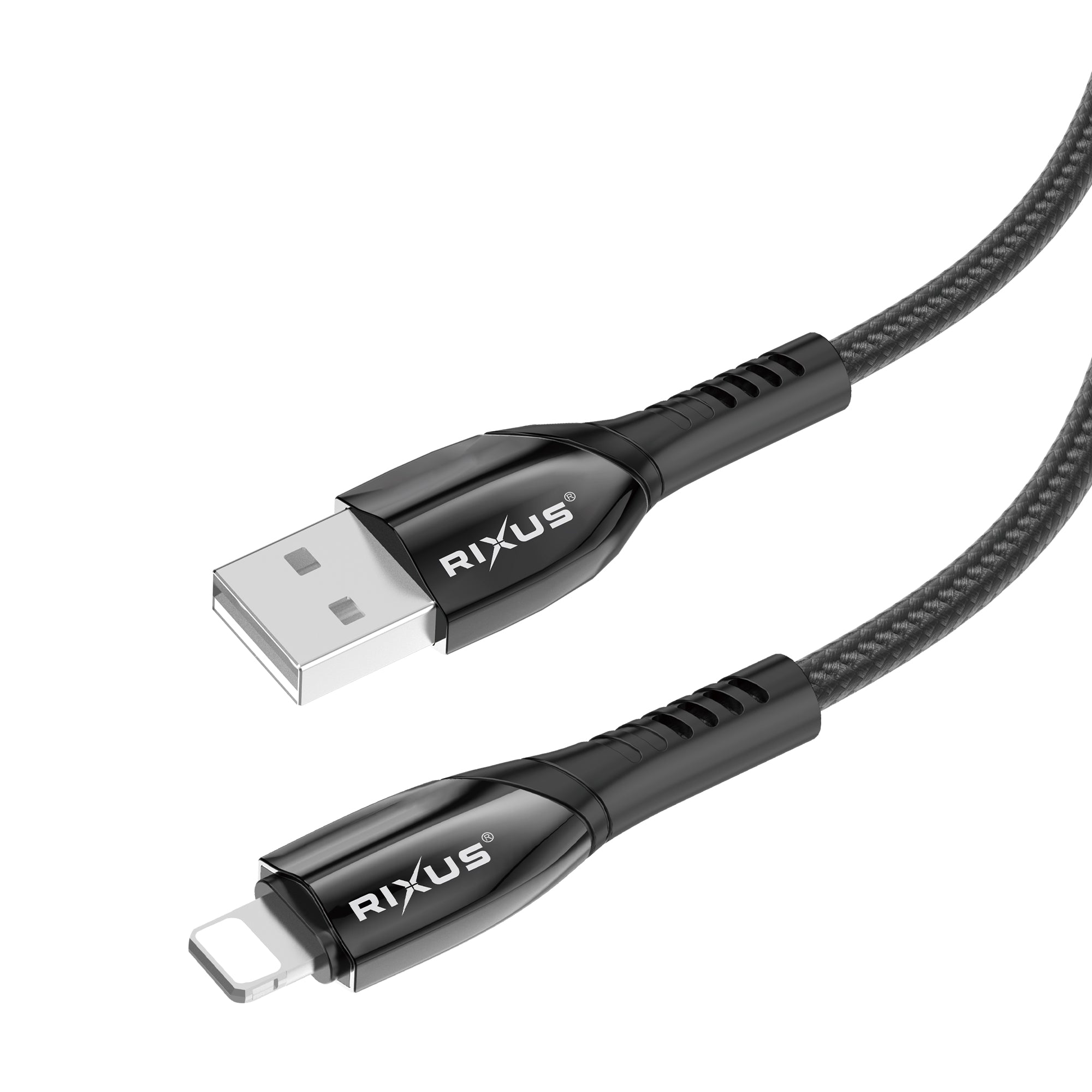 Rixus RXUC38AL Ladekabel USB-A To Lightning Anschluss Nylon 2m Black – Bild 2
