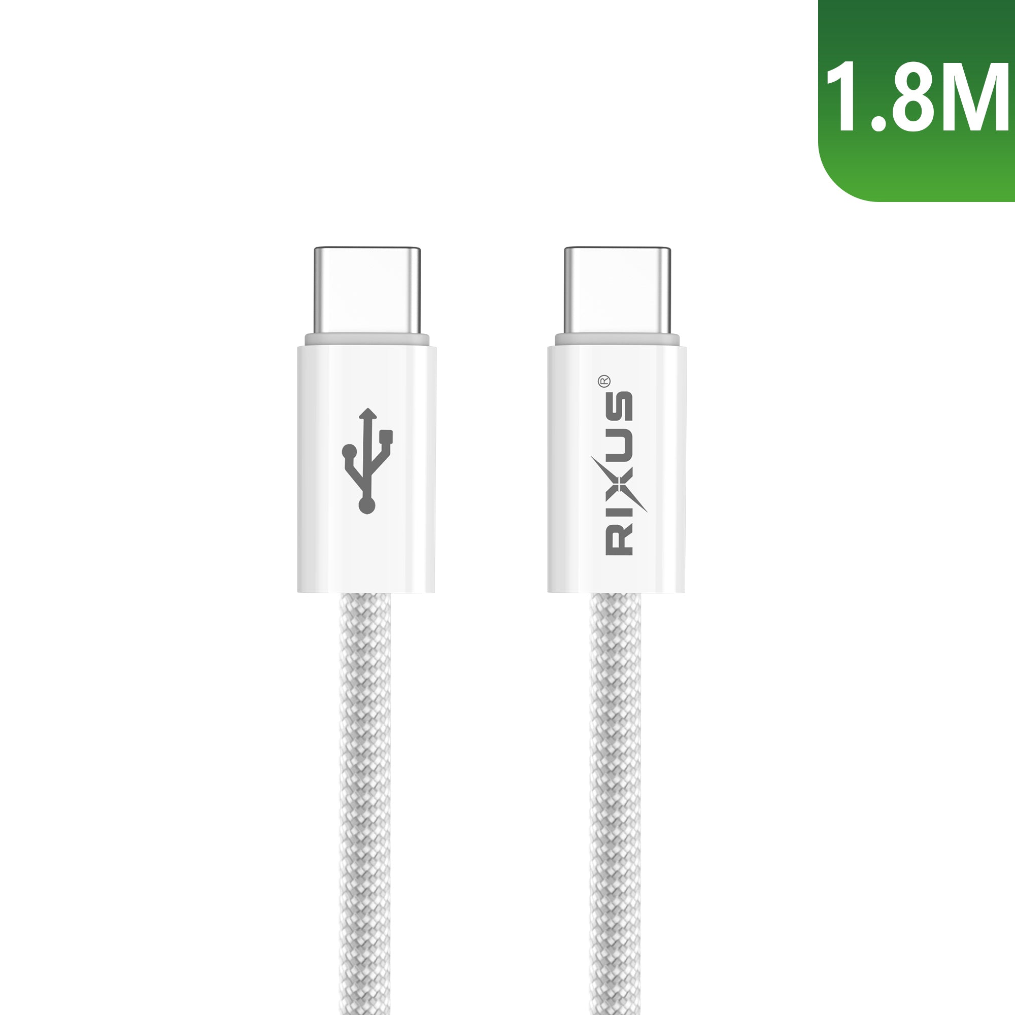 Rixus RXUC08C Fast Ladekabel USB-C To USB-C Kabel Braided Nylon 1.8m White