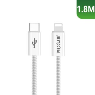 Rixus RXUC08L Fast Ladekabel USB-C To Lightning Anschluss Kabel Braided Nylon 1.8m White