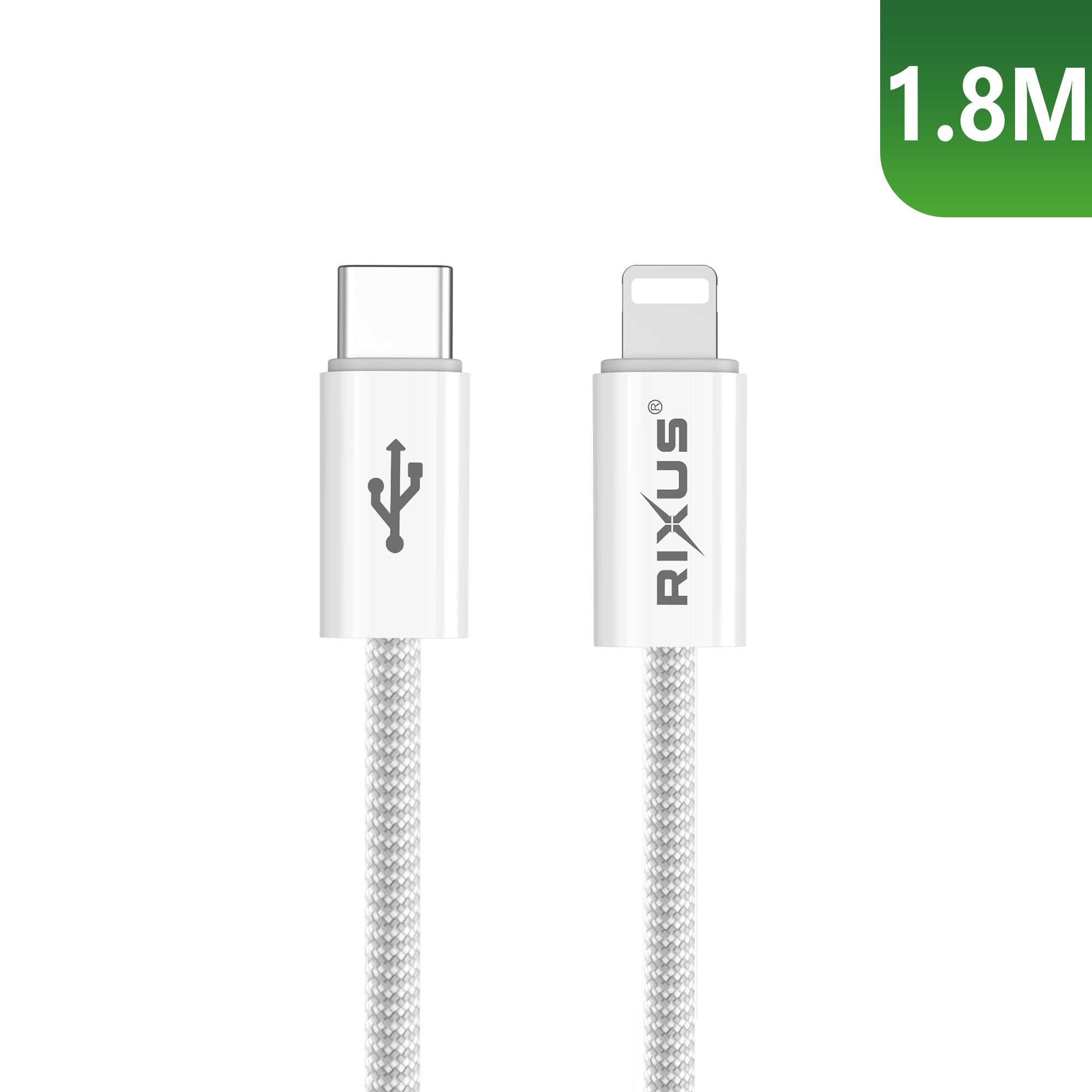 Rixus RXUC08L Fast Ladekabel USB-C To Lightning Anschluss Kabel Braided Nylon 1.8m White