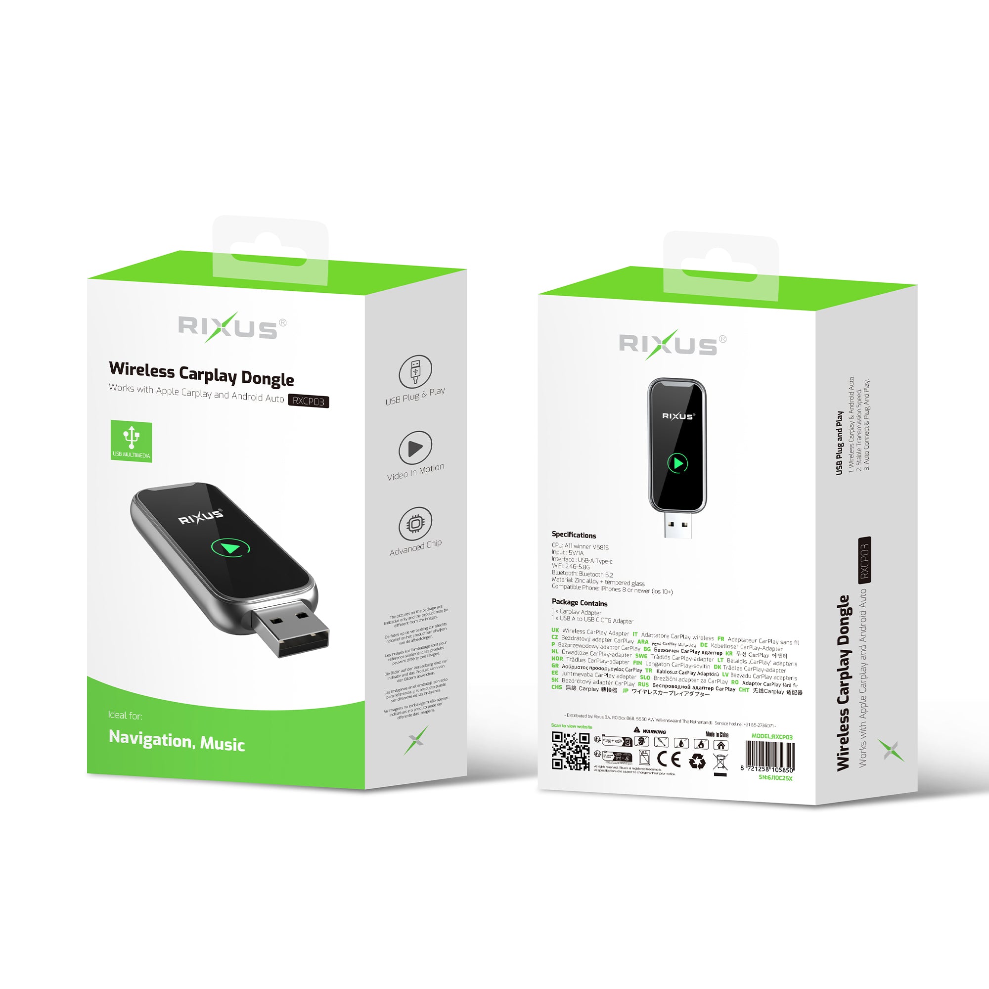 Rixus RXCP03 Wireless Carplay Dongle Metallic Gray – Bild 5