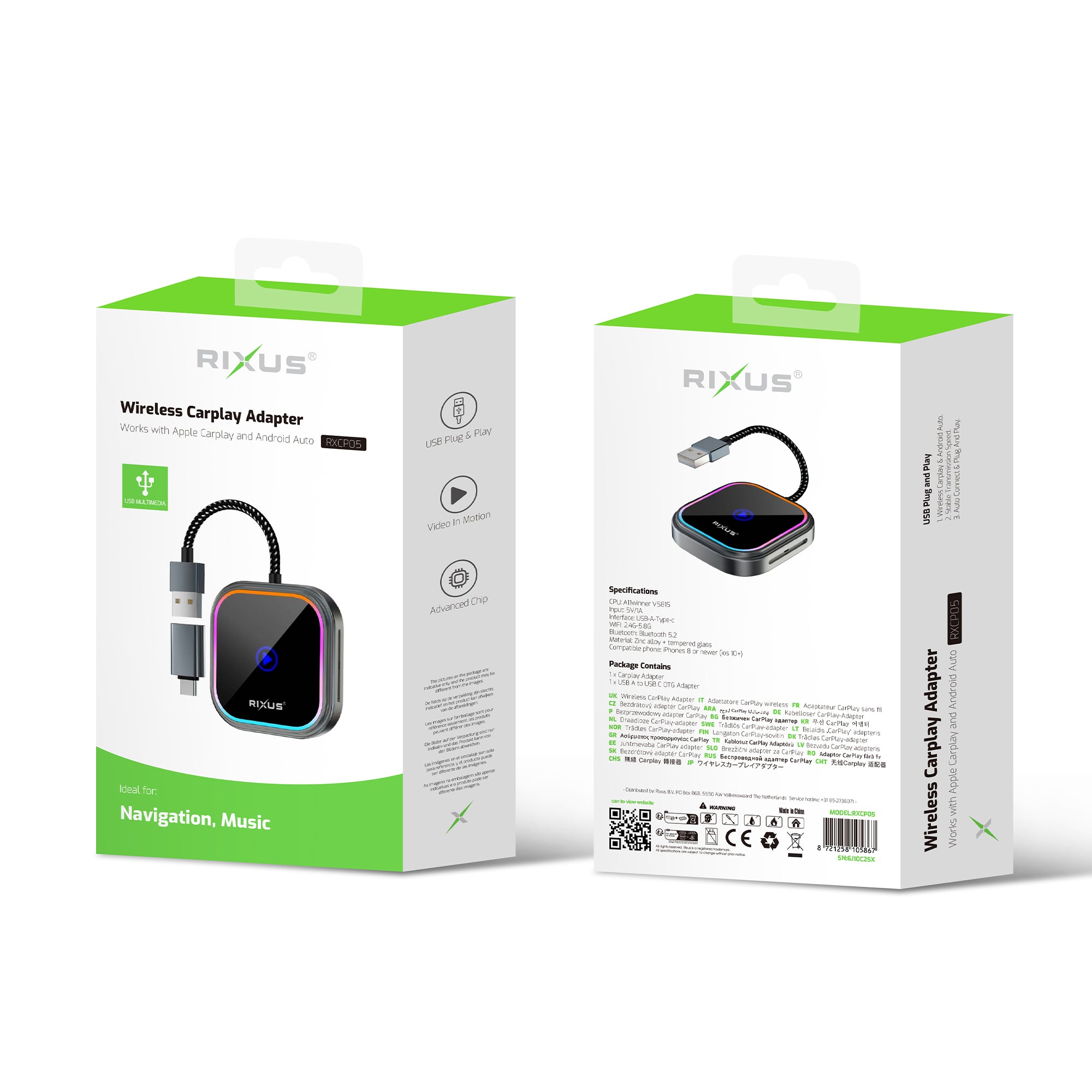 Rixus RXCP05 Wireless Carplay Adapter Metallic Gray – Bild 5