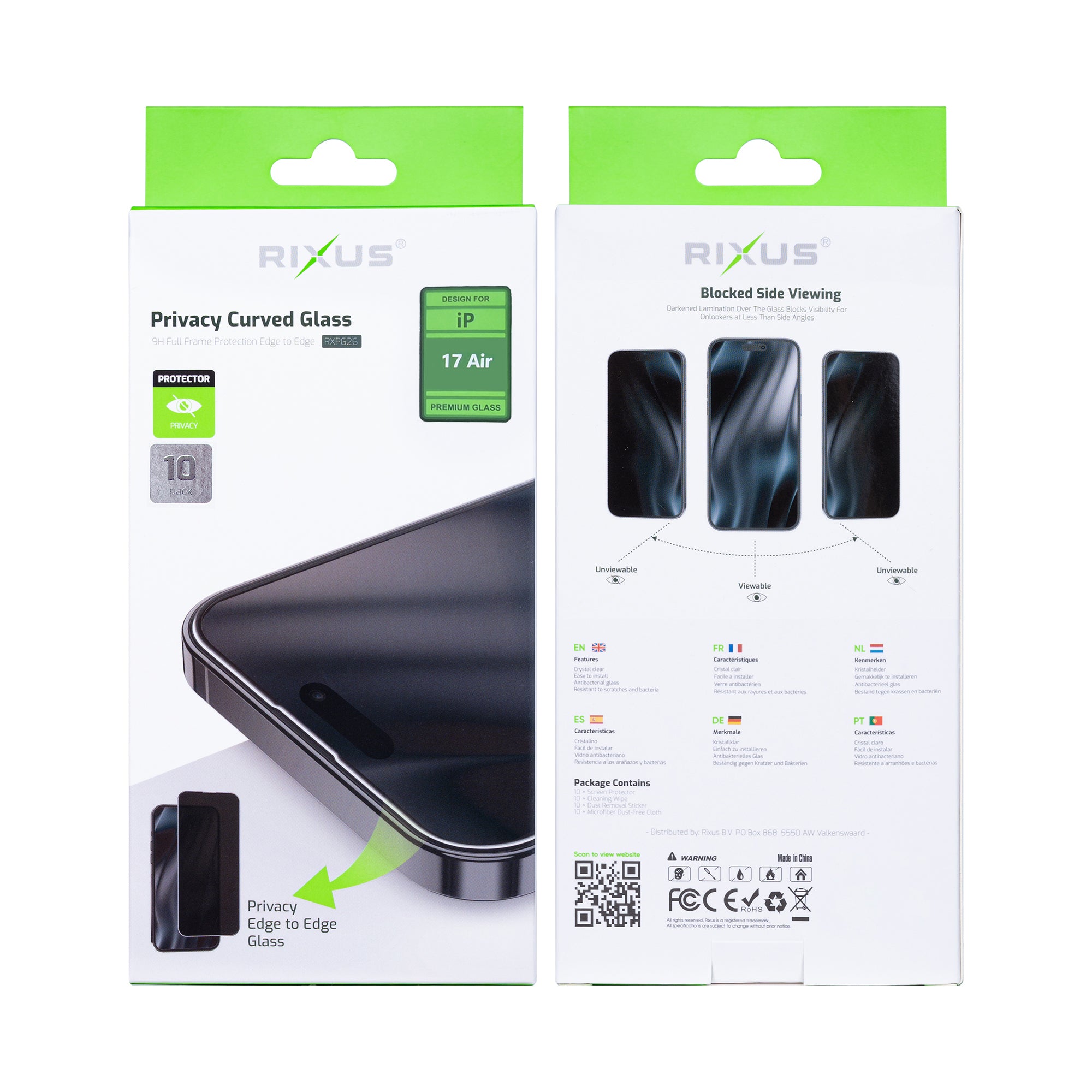 Rixus Privacy Full Curved Edge Panzerglas für Apple iPhone 17 Air (10er-Pack) – Bild 2