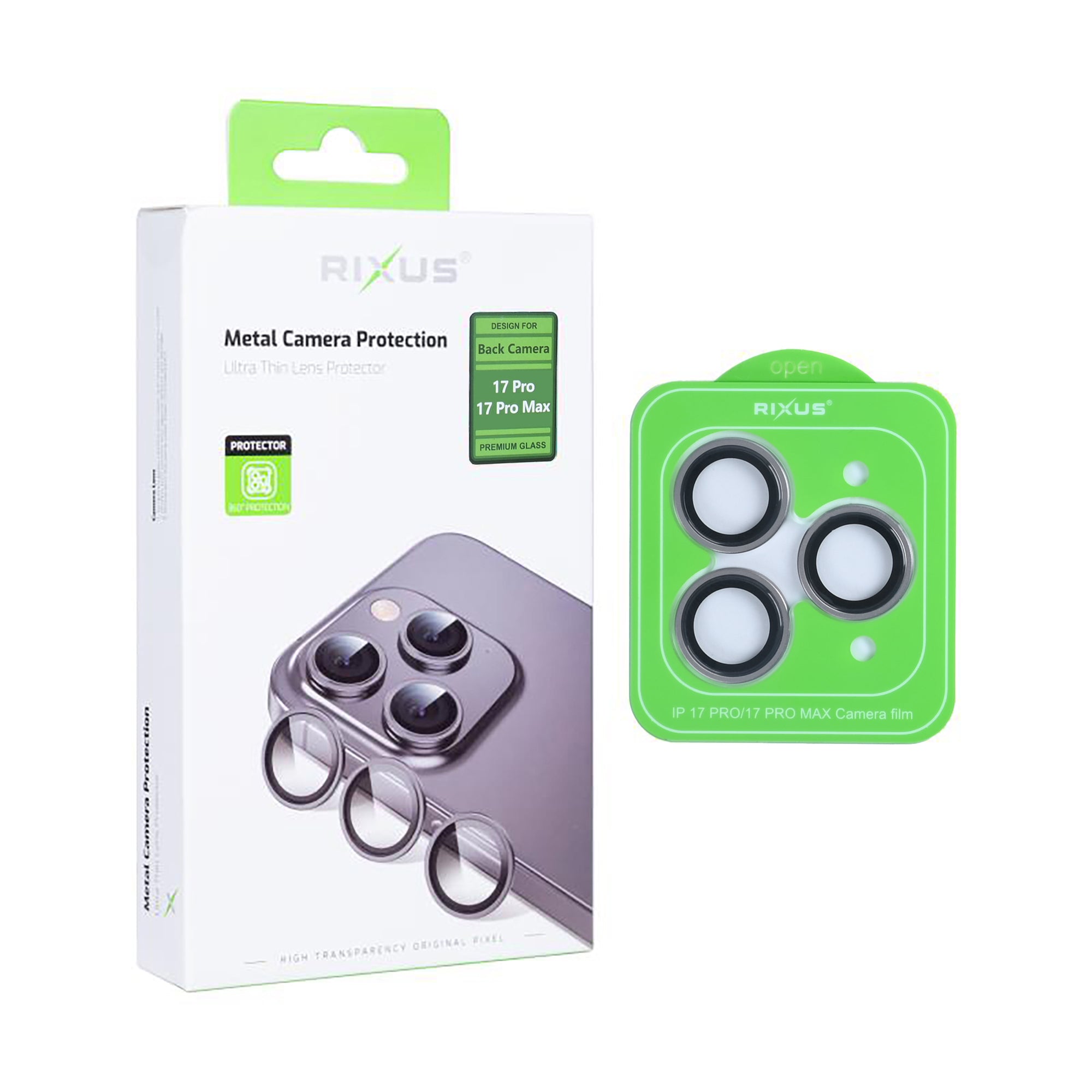 Rixus Metal Shield Kamera Panzerglas für Apple iPhone 17 Pro, 17 Pro Max Grey