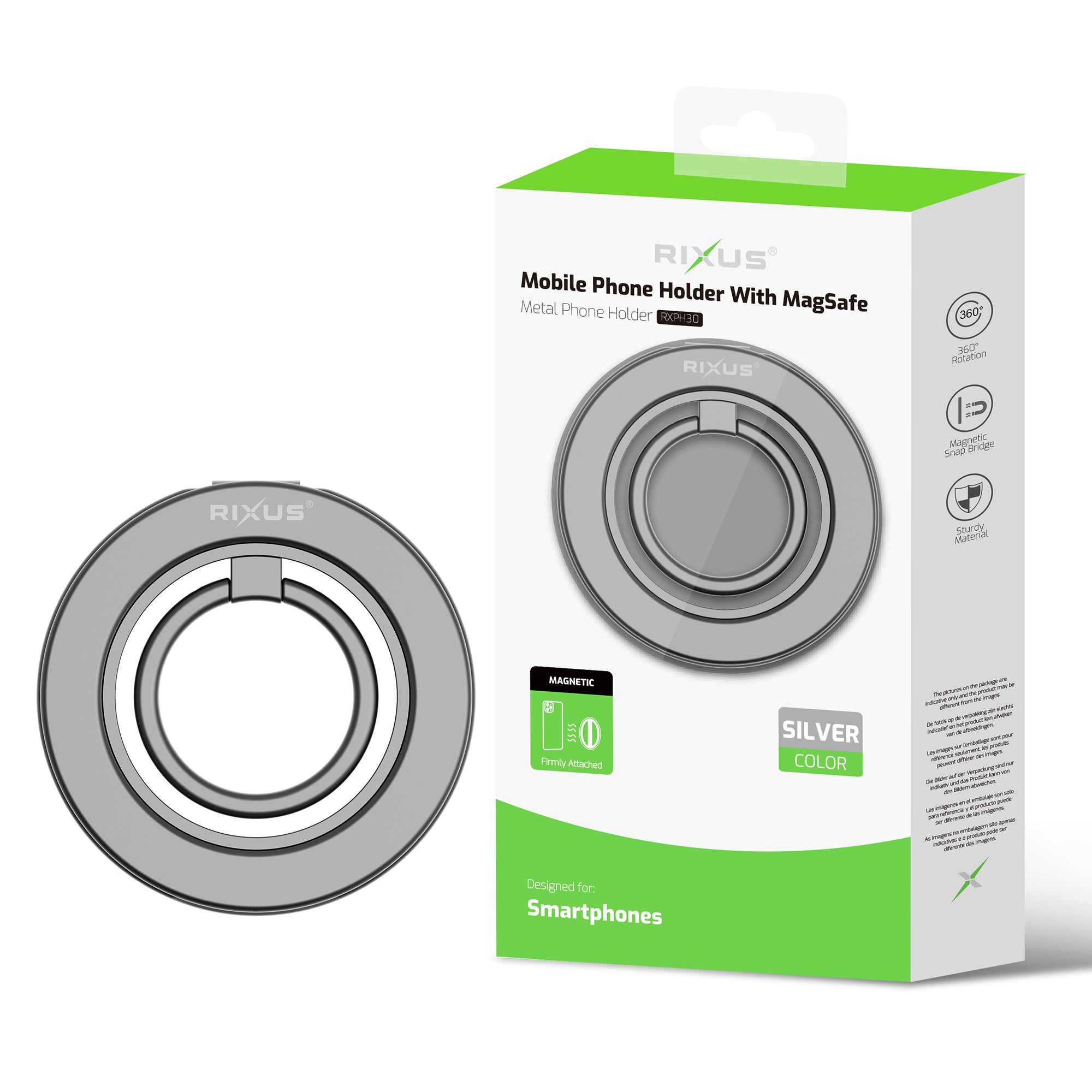 Rixus RXPH30S MagGo Magnetic Ring Holder Titanium Silver – Bild 6
