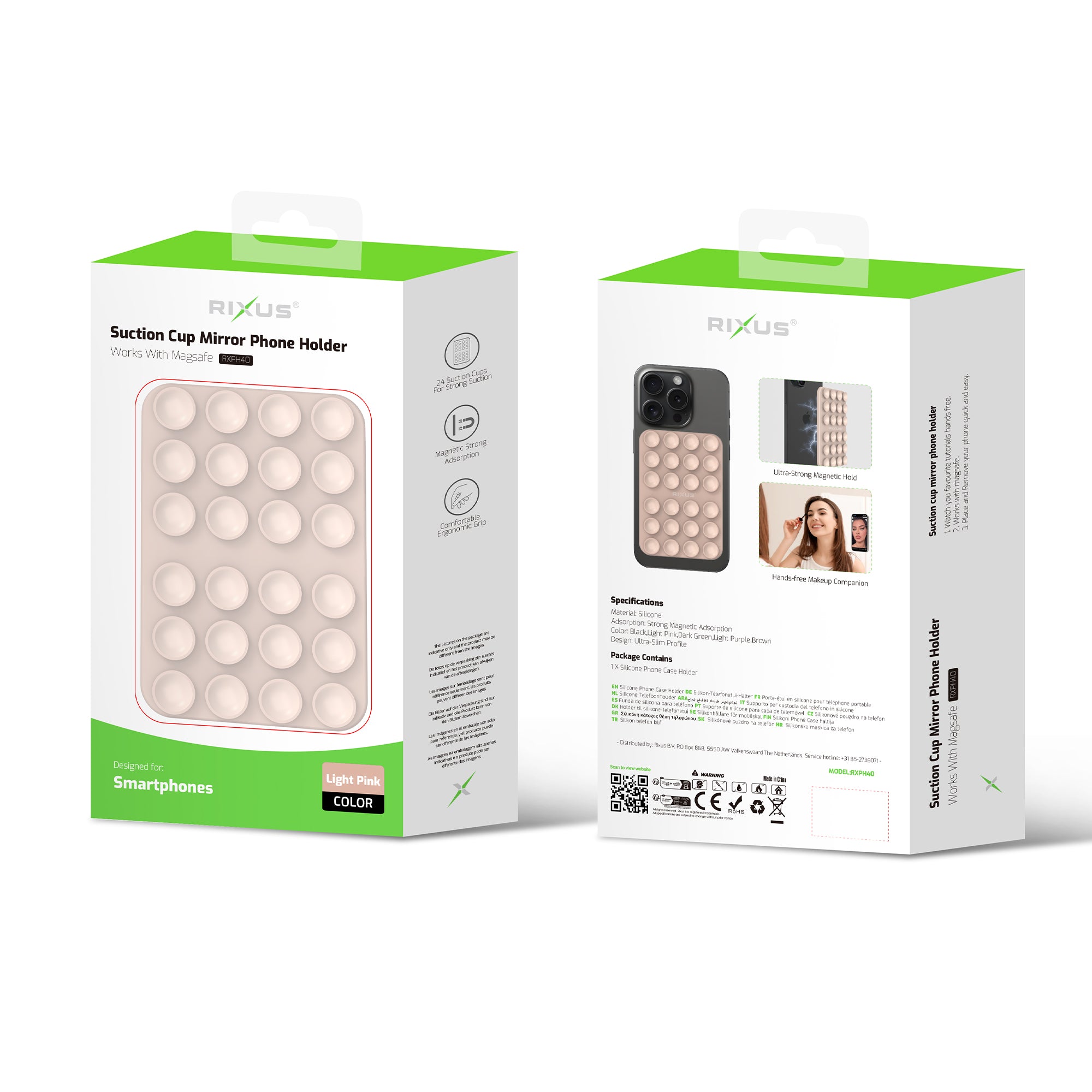 Rixus RXPH40 Suction Cup Mirror Phone Holder Light Pink – Bild 5