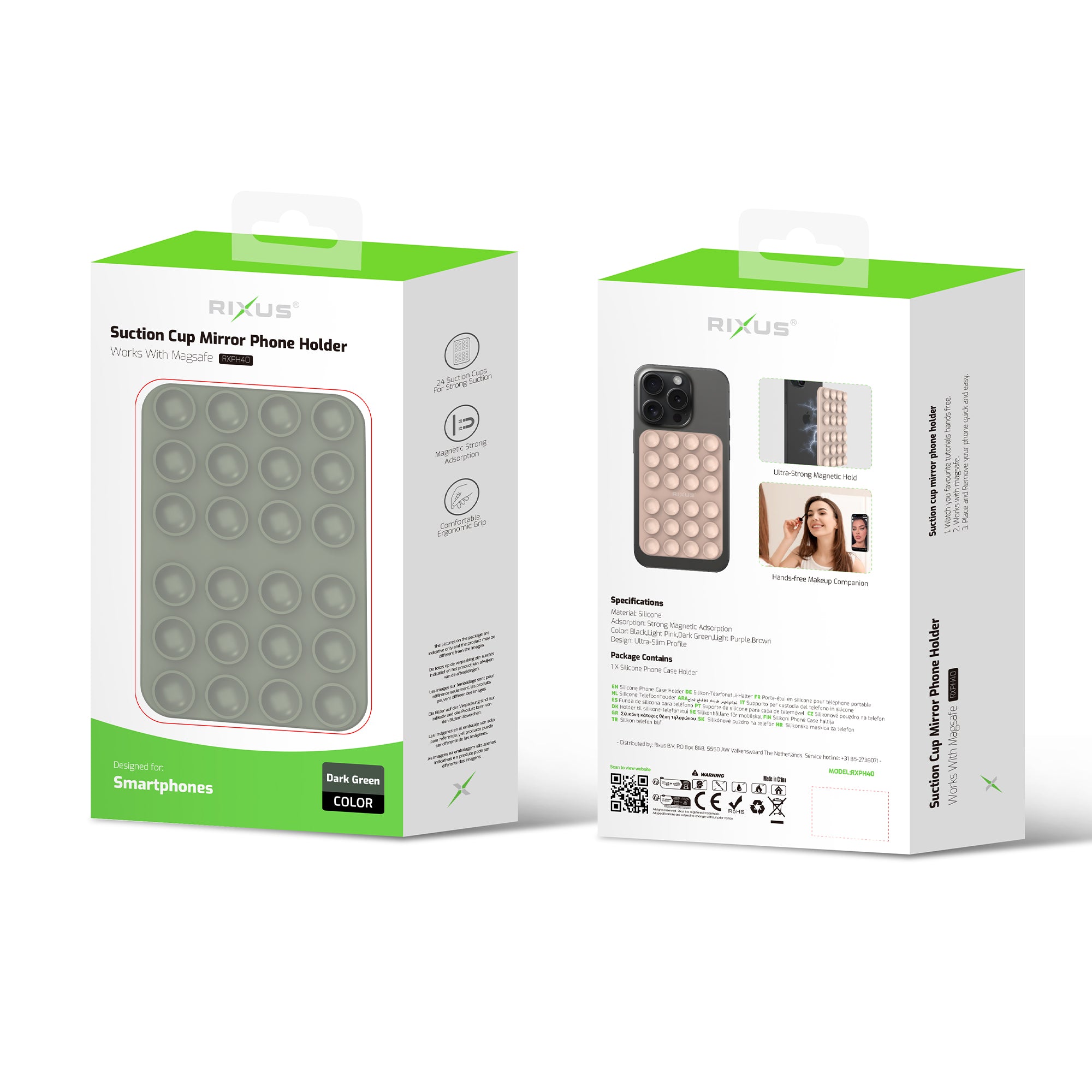 Rixus RXPH40D Suction Cup Mirror Phone Holder Dark Green – Bild 5