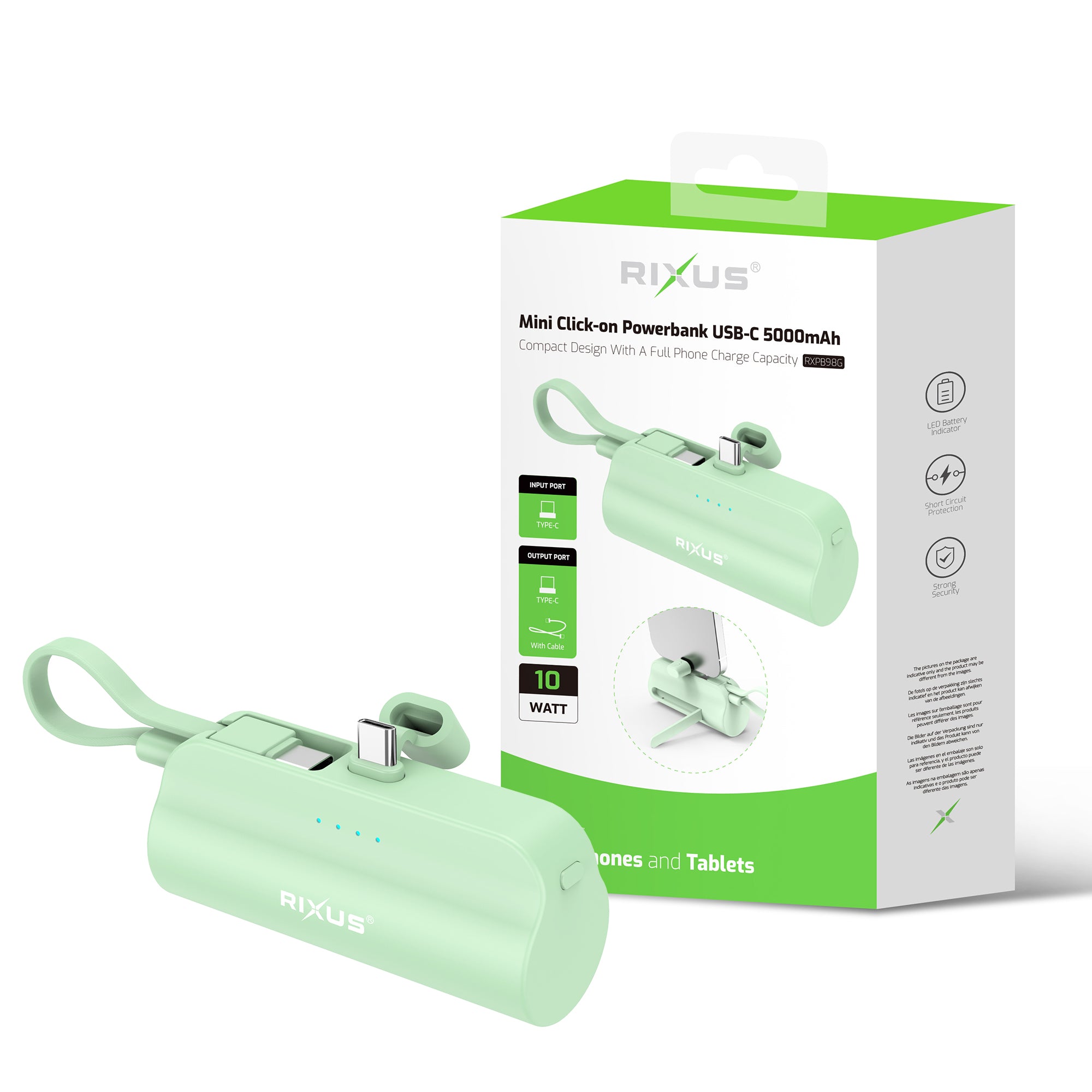 Rixus RXPB98G Mini Click-On Powerbank USB-C 5000mAh Green – Bild 4