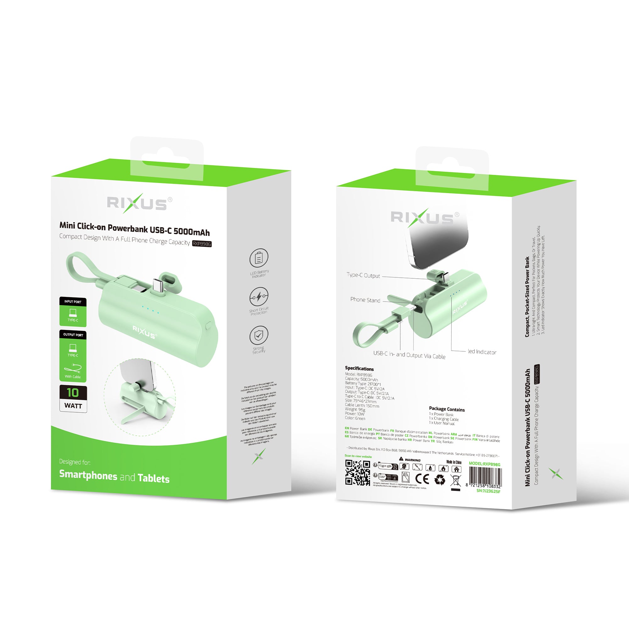 Rixus RXPB98G Mini Click-On Powerbank USB-C 5000mAh Green – Bild 5