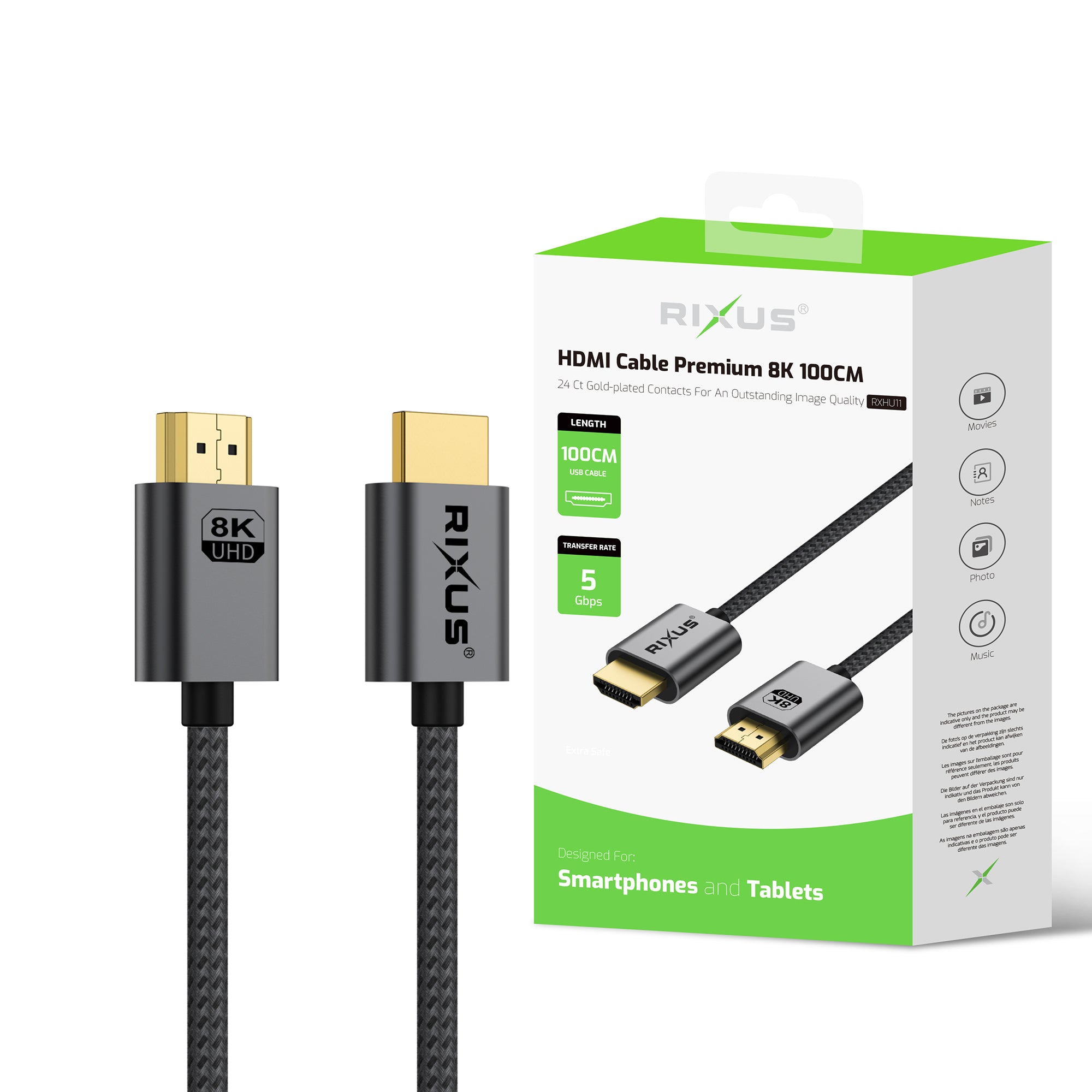 Rixus RXHU11 HDMI Kabel Premium 8K 1m Space Gray – Bild 3