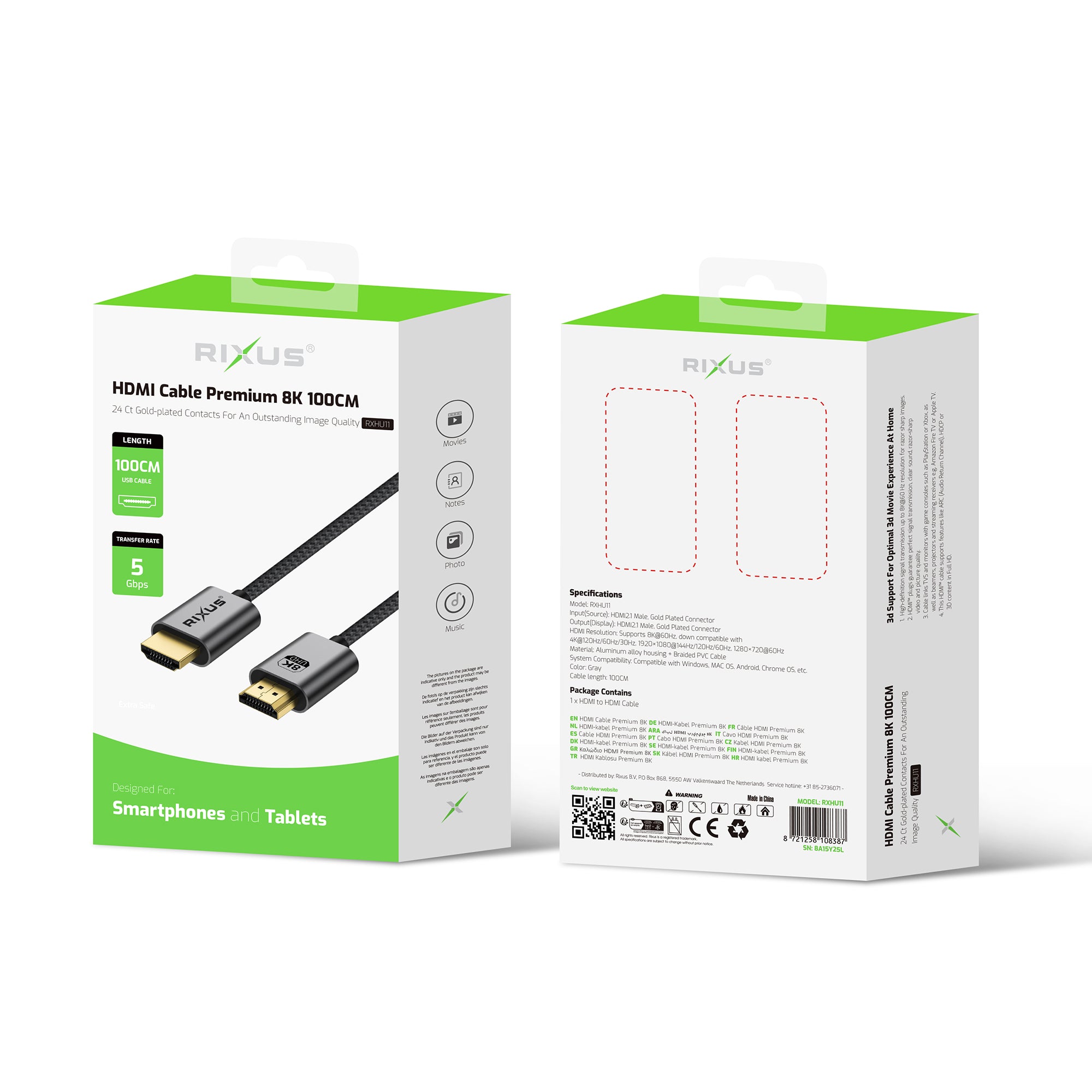 Rixus RXHU11 HDMI Kabel Premium 8K 1m Space Gray – Bild 4