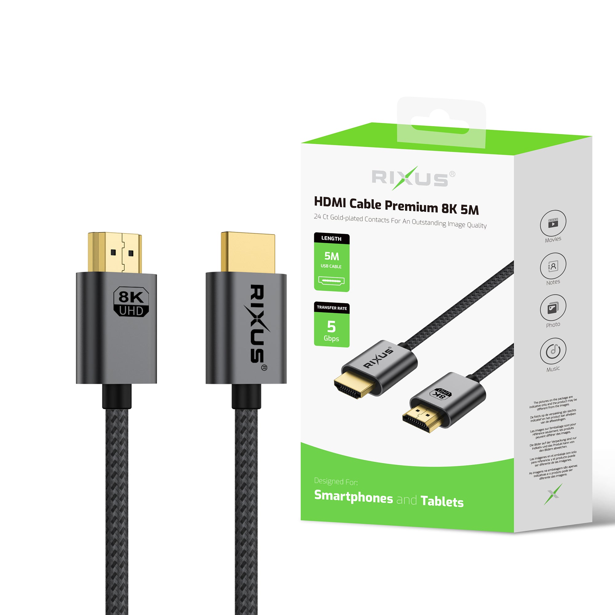 Rixus RXHU13 HDMI Kabel Premium 8K 5m Space Gray – Bild 3