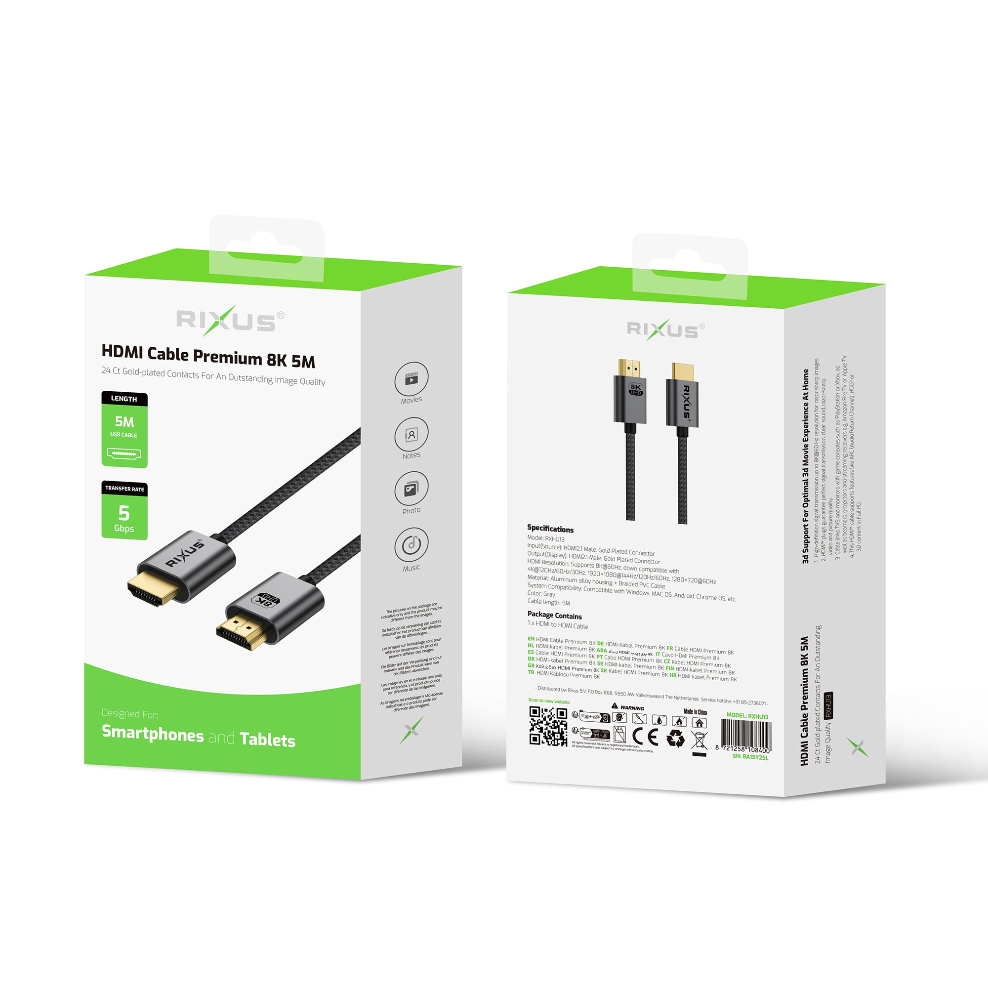 Rixus RXHU13 HDMI Kabel Premium 8K 5m Space Gray – Bild 4