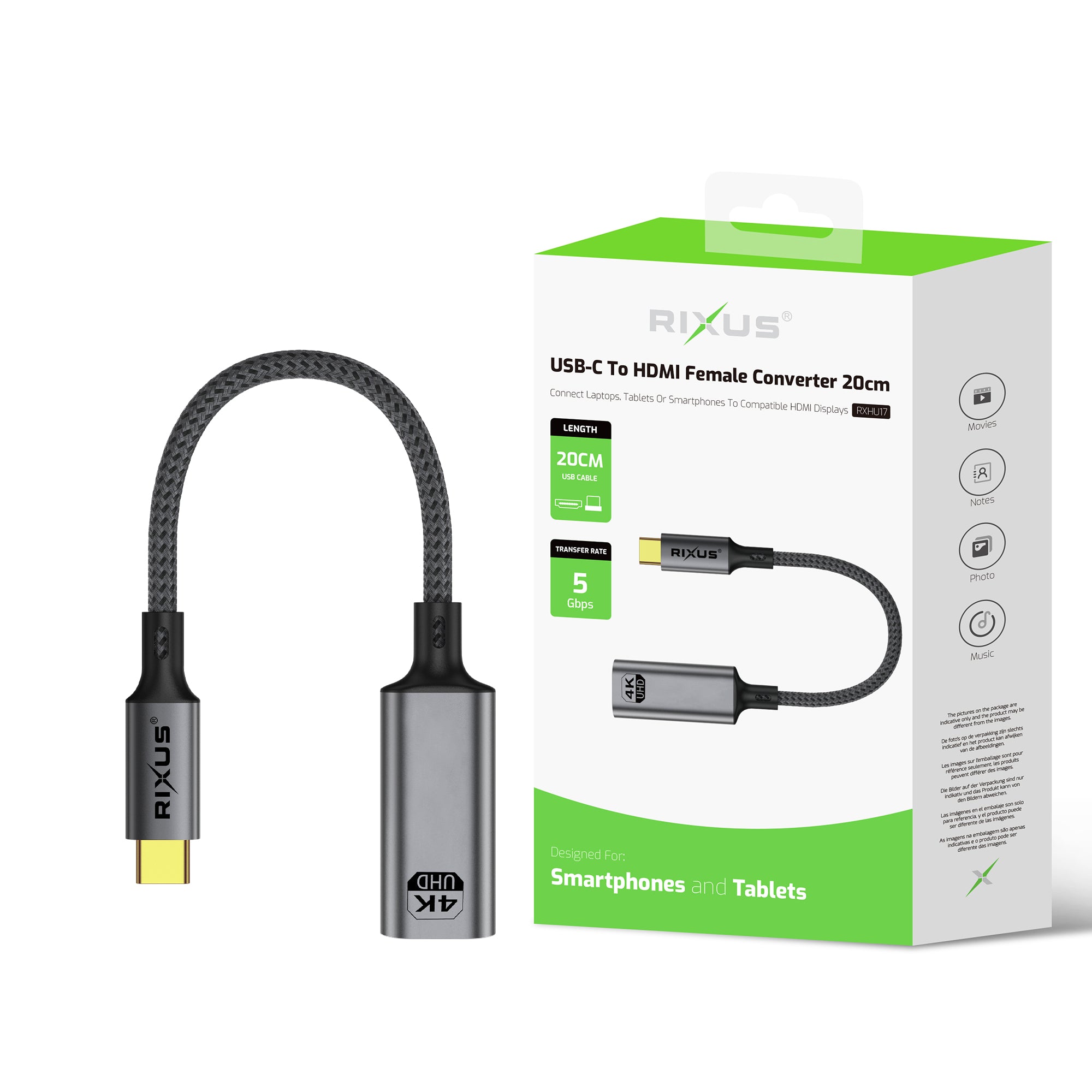 Rixus RXHU17 USB-C To HDMI Female Converter 20cm Space Gray – Bild 3