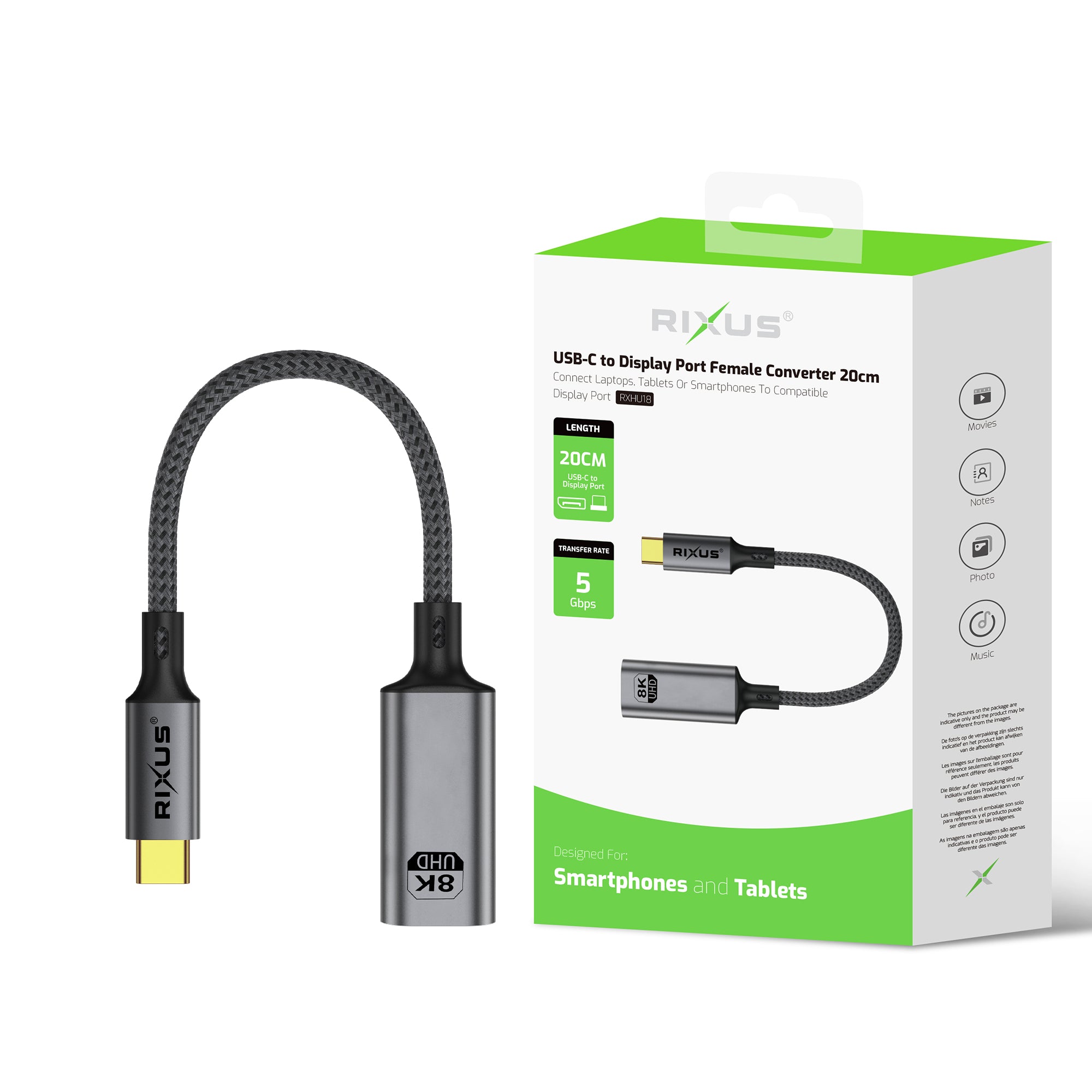 Rixus RXHU18 USB-C To Display Port Female Converter 20cm Space Gray – Bild 3