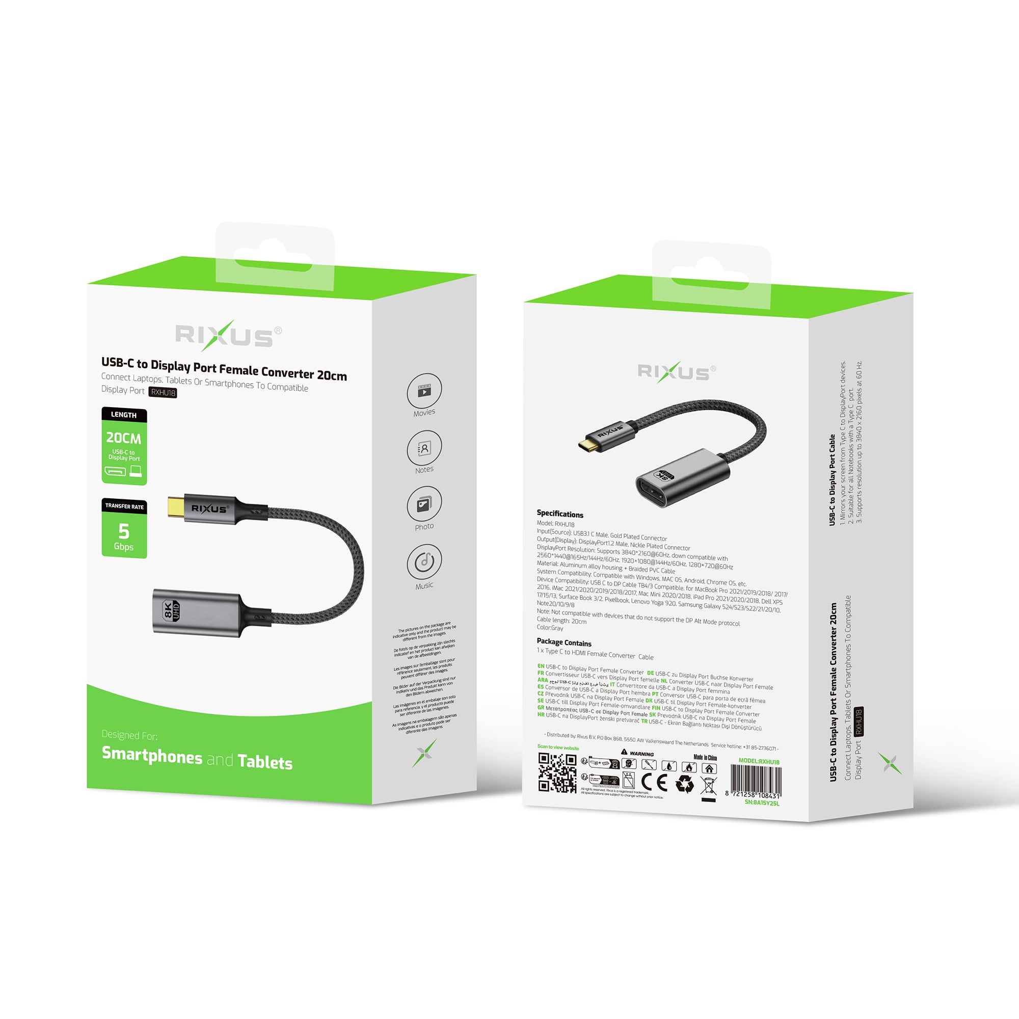 Rixus RXHU18 USB-C To Display Port Female Converter 20cm Space Gray – Bild 4