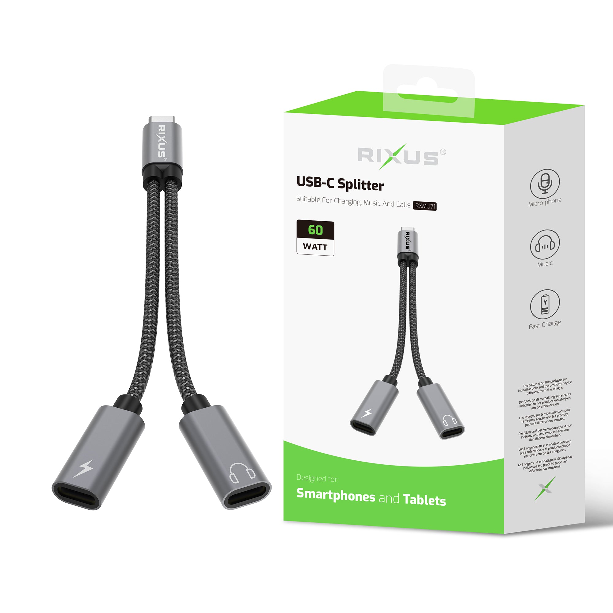 Rixus RXMU71 USB-C Splitter 15cm Space Gray – Bild 3