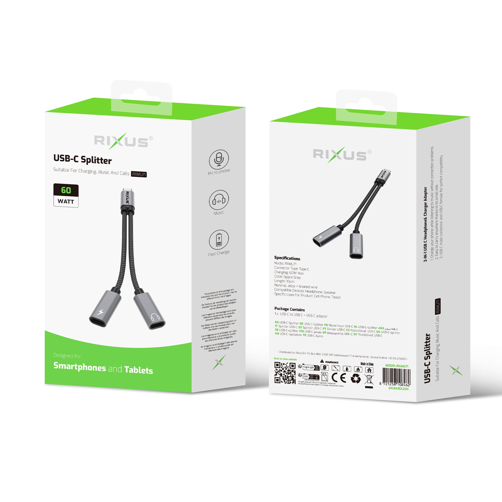 Rixus RXMU71 USB-C Splitter 15cm Space Gray – Bild 4
