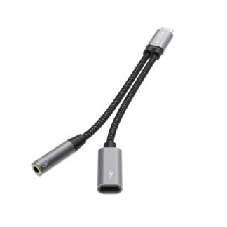 Rixus RXMU72 USB-C To USB-C und 3.5mm Aux Splitter 15cm Space Gray