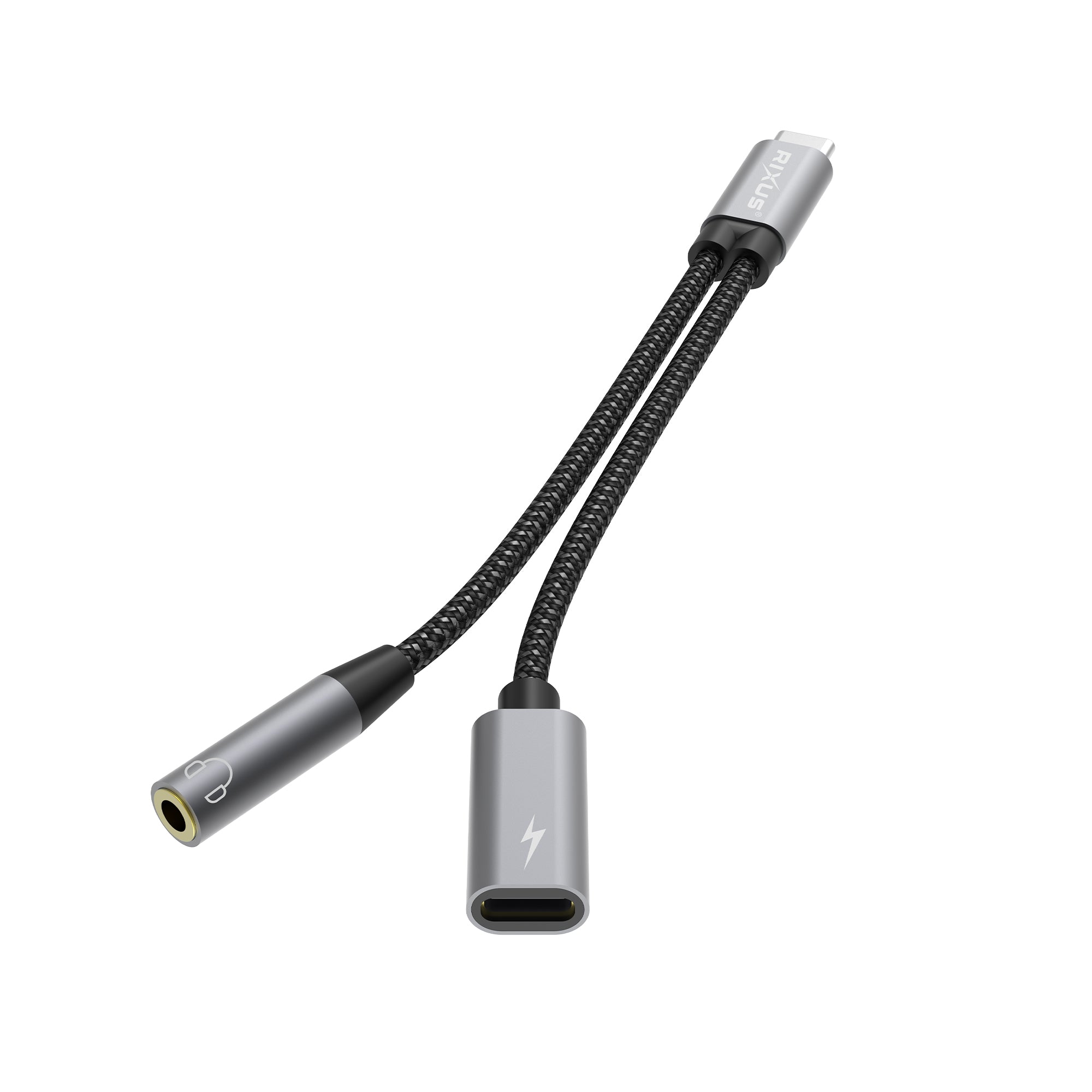 Rixus RXMU72 USB-C To USB-C und 3.5mm Aux Splitter 15cm Space Gray