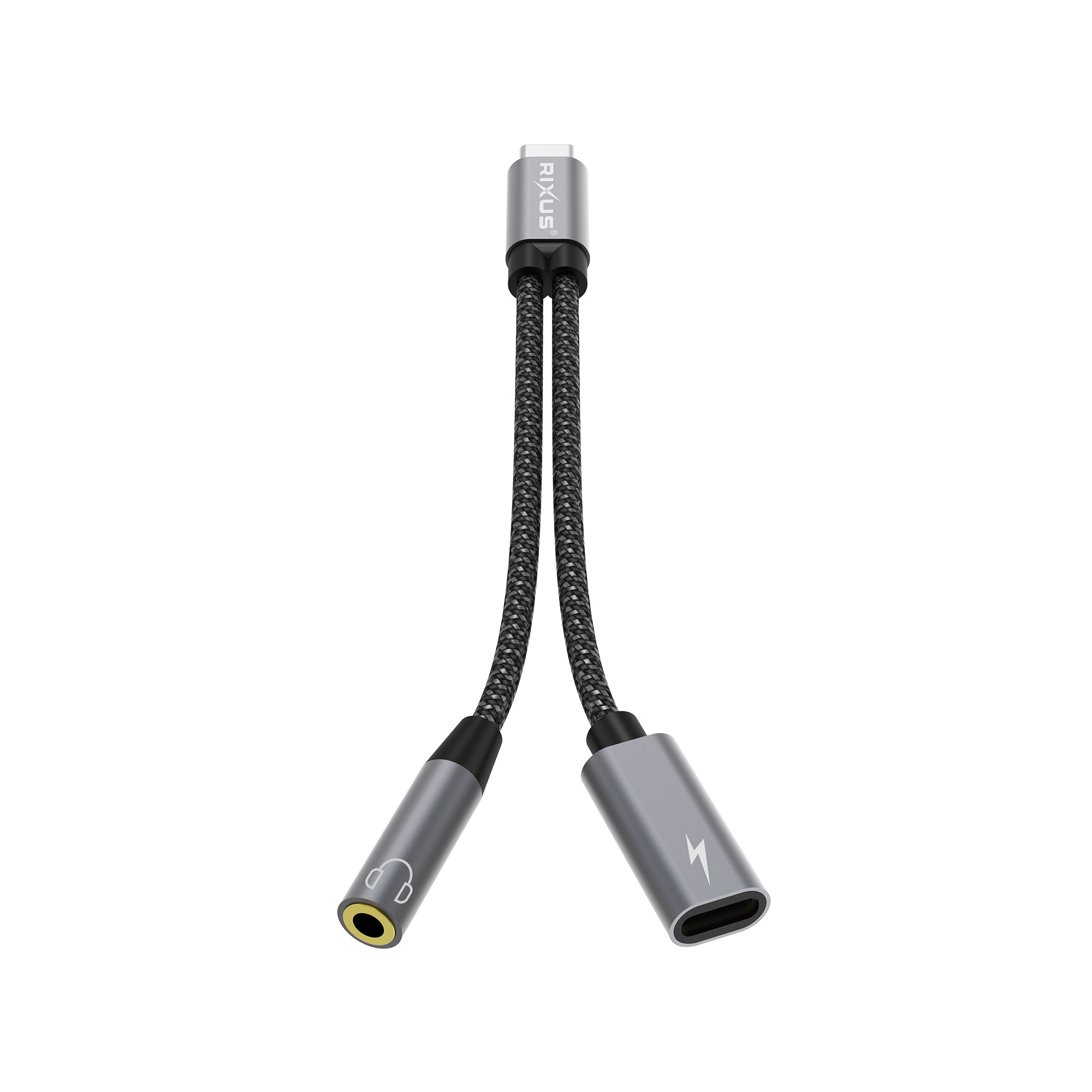 Rixus RXMU72 USB-C To USB-C und 3.5mm Aux Splitter 15cm Space Gray – Bild 2