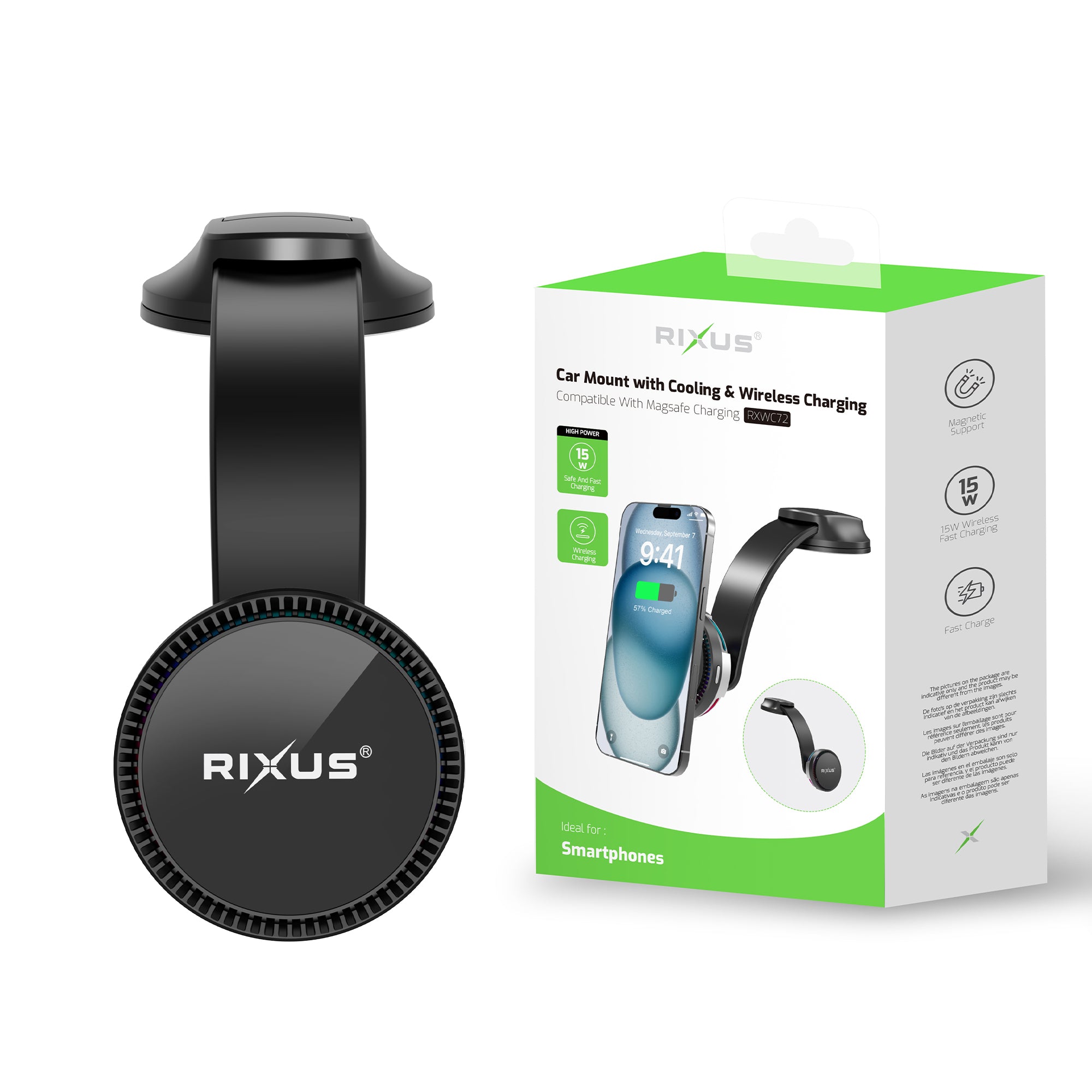 Rixus RXWC72 Car Mount mit Cooling & kabelloses Laden 15W Black – Bild 4