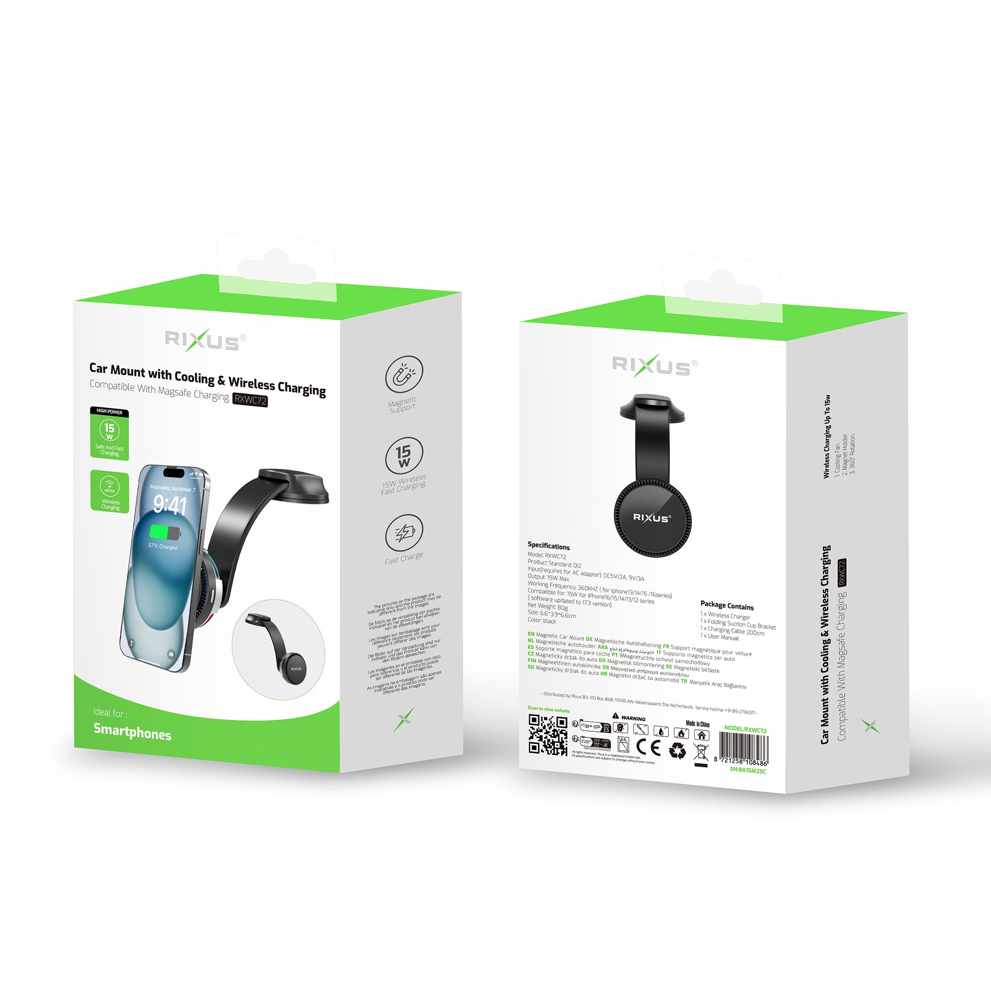 Rixus RXWC72 Car Mount mit Cooling & kabelloses Laden 15W Black – Bild 5