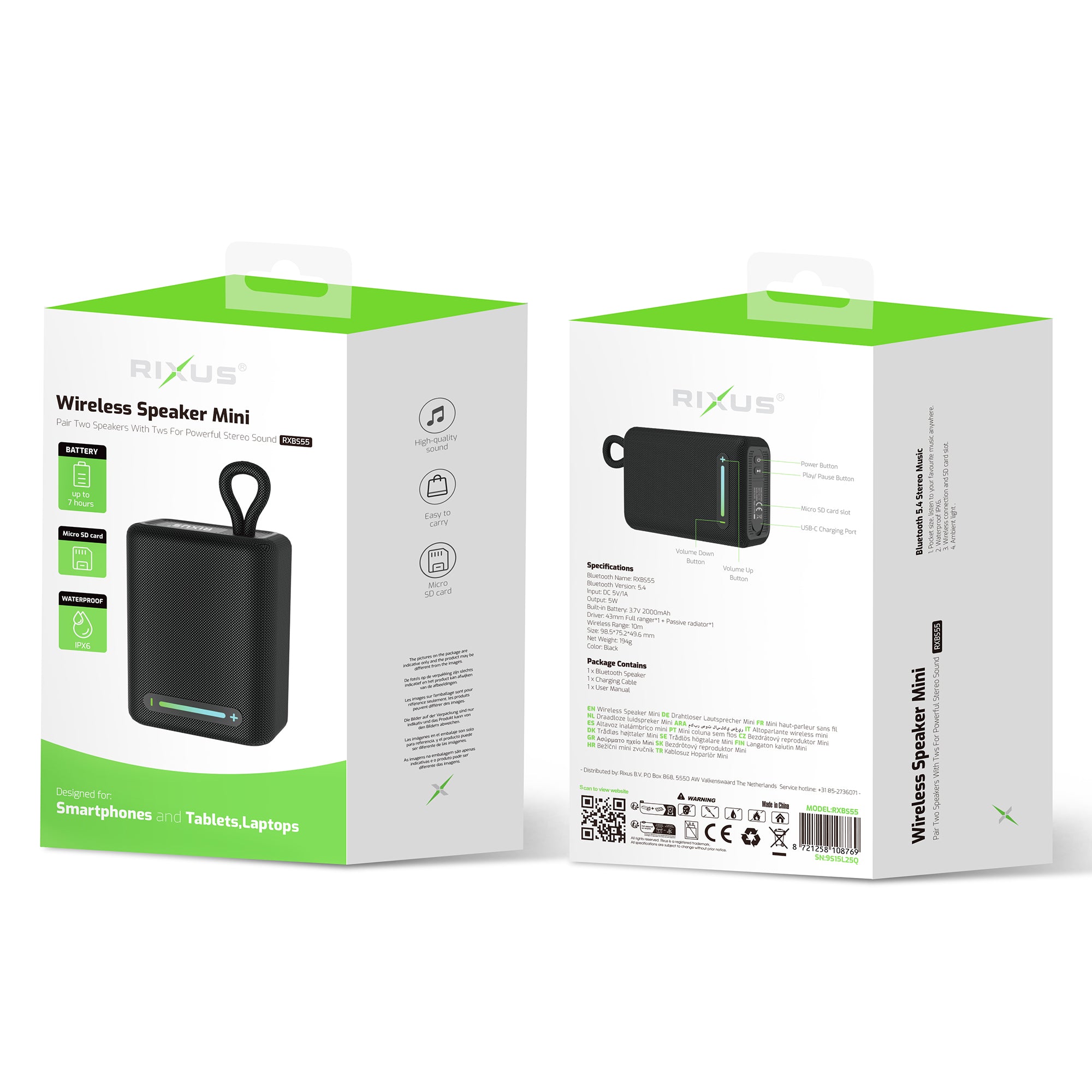 Rixus RXBS55 Wireless Lautsprecher Mini Black – Bild 5