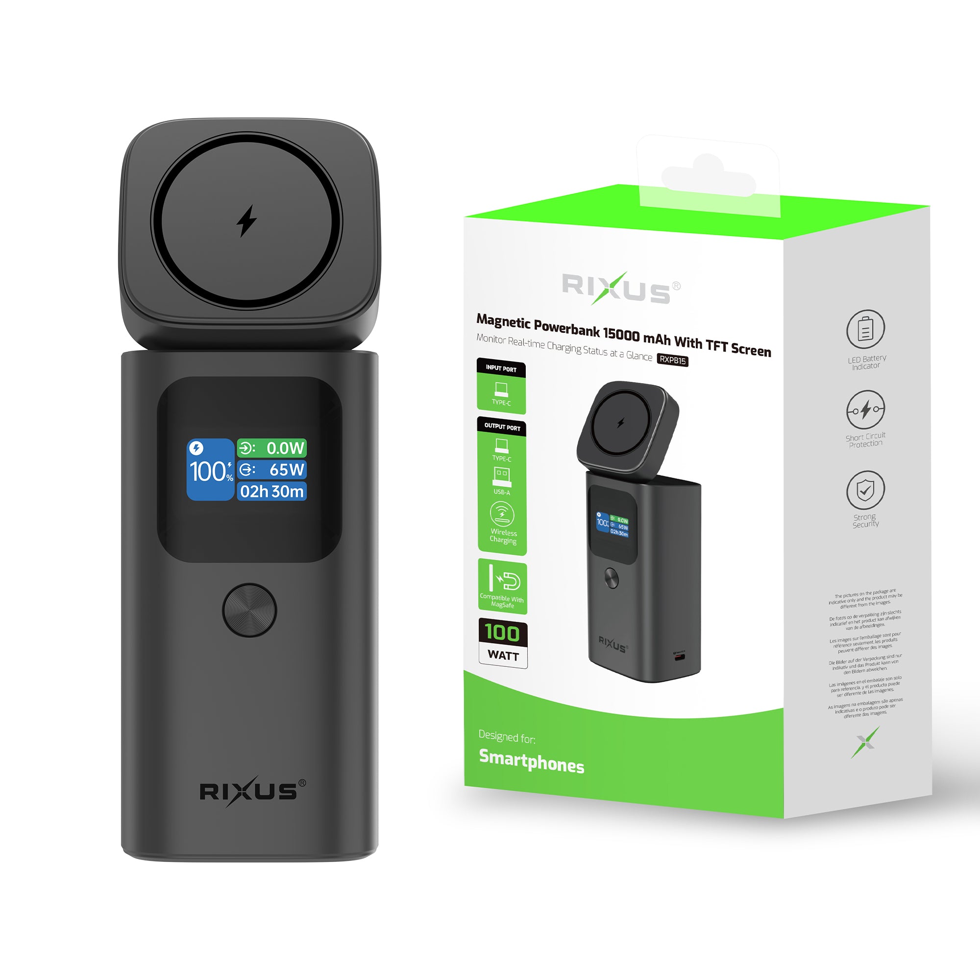 Rixus RXPB15 Magnetic Powerbank mit TFT Display 15000mAh 100W Dark grey – Bild 4