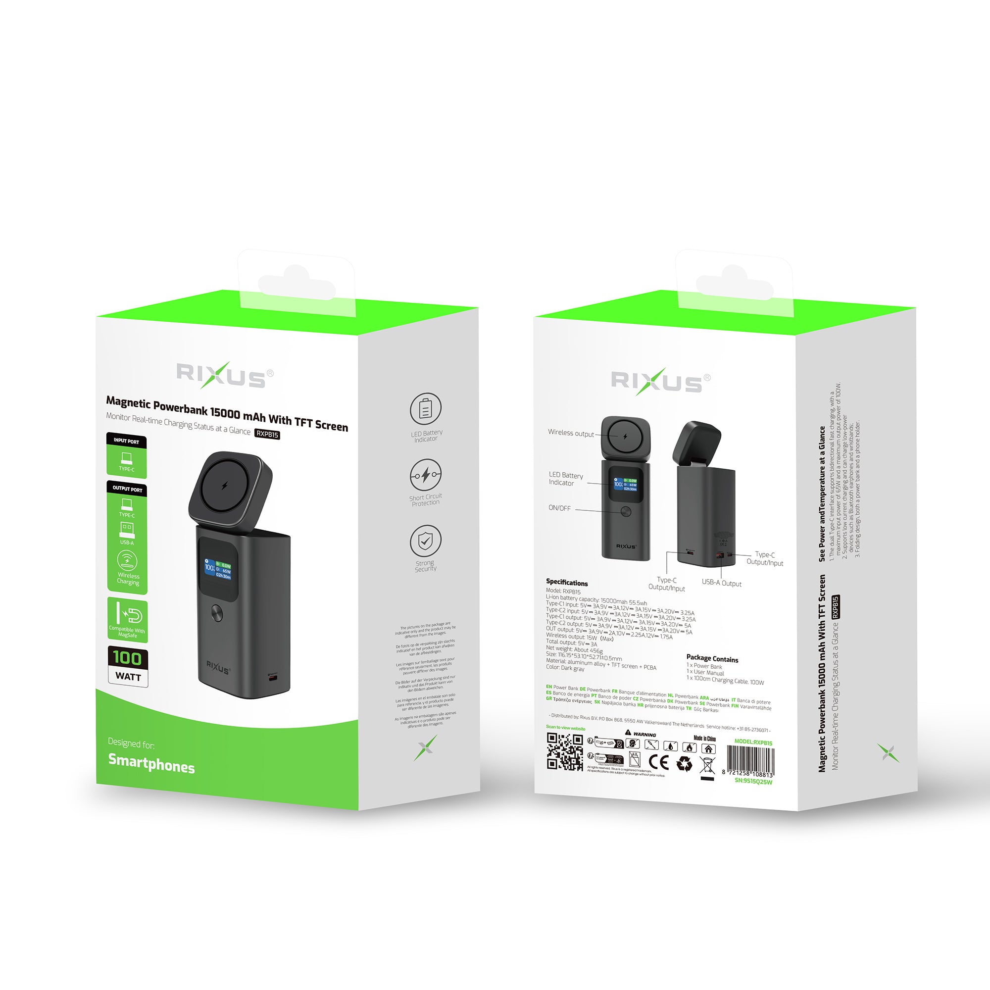 Rixus RXPB15 Magnetic Powerbank mit TFT Display 15000mAh 100W Dark grey – Bild 5