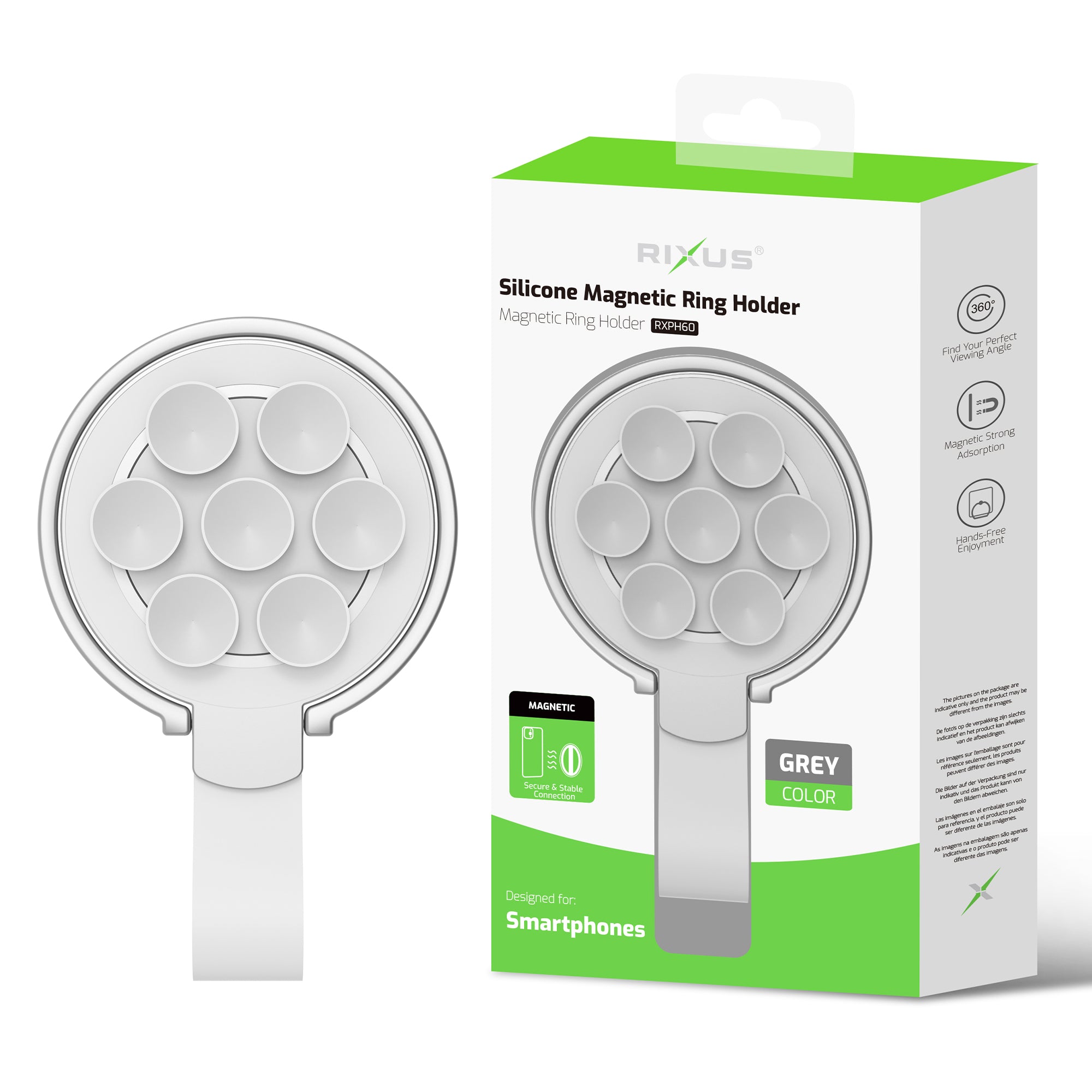 Rixus RXPH60W Silicone Magnetic Ring Holder Grey – Bild 4