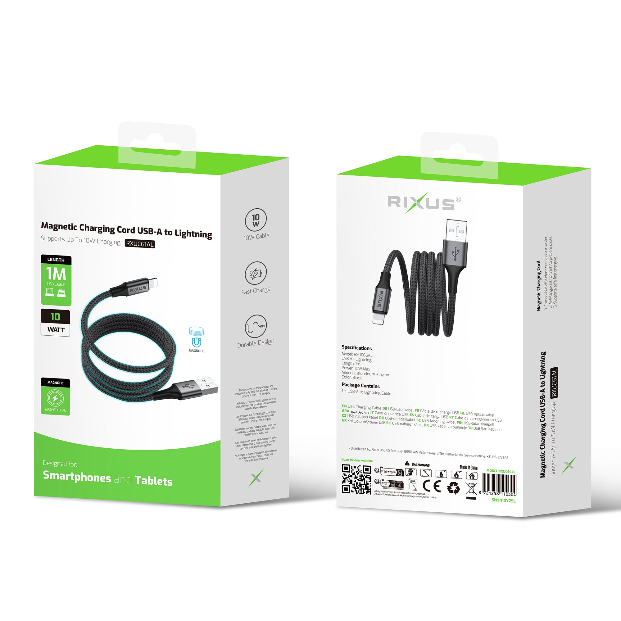 Rixus RXUC66AL Magnetic Charging Cord USB-A To Lightning Anschluss 1m 10W Black – Bild 5