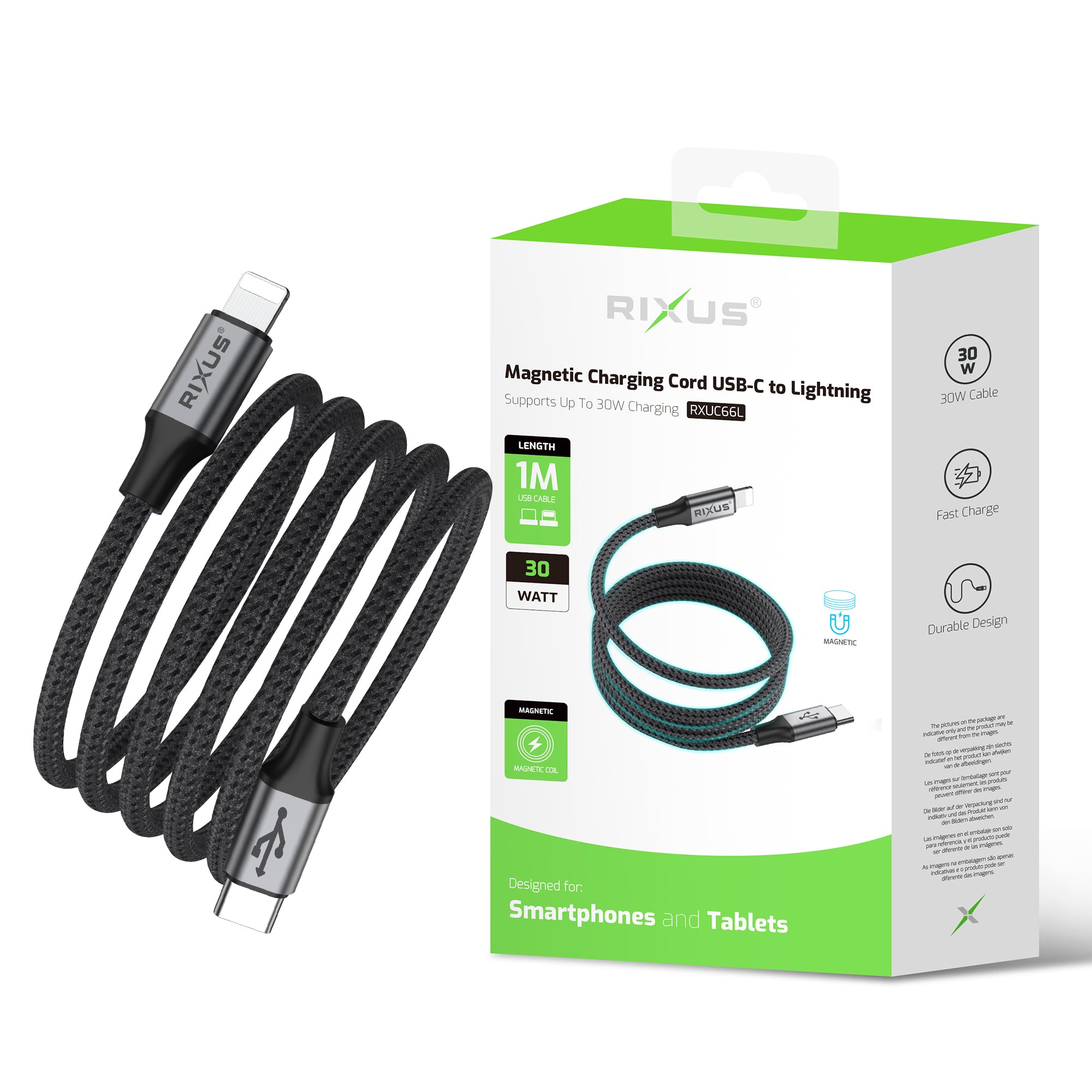 Rixus RXUC66L Magnetic Charging Cord USB-C To Lightning Anschluss 1m 18W Black – Bild 4