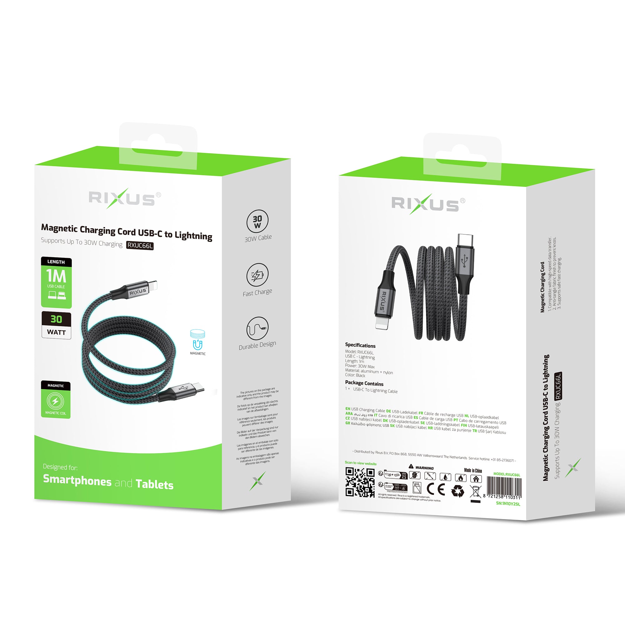 Rixus RXUC66L Magnetic Charging Cord USB-C To Lightning Anschluss 1m 18W Black – Bild 5