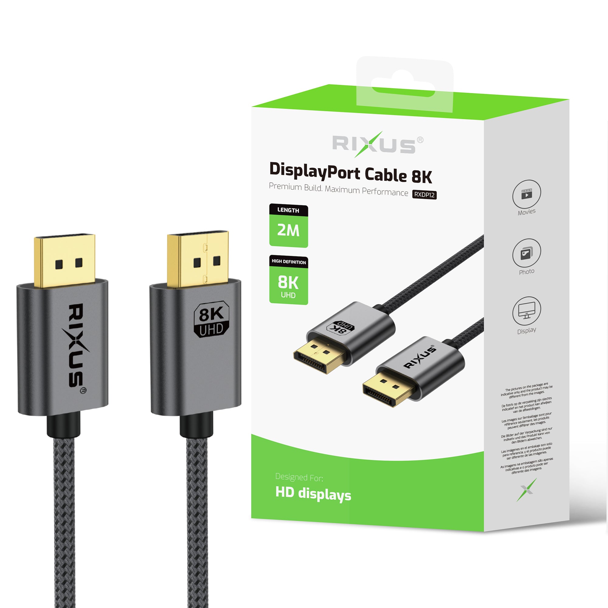 Rixus RXDP12 Display Port Kabel 8K 2m Space Grey – Bild 4