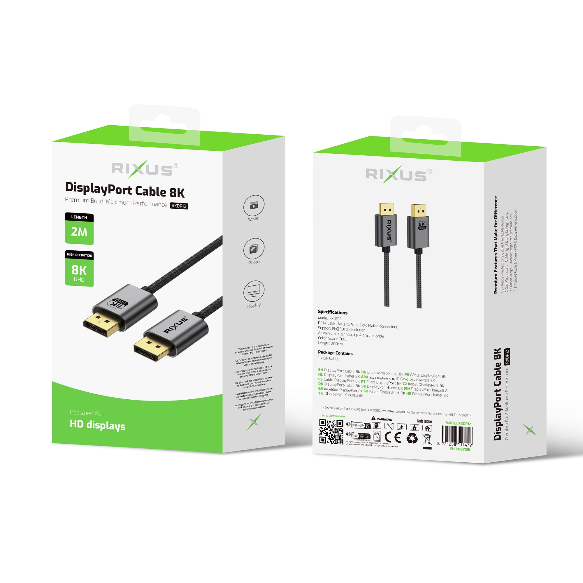 Rixus RXDP12 Display Port Kabel 8K 2m Space Grey – Bild 5