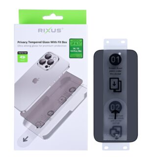 Rixus Privacy Panzerglas mit Fit Box für Apple iPhone 14, 13, 13 Pro, 16e, 17e
